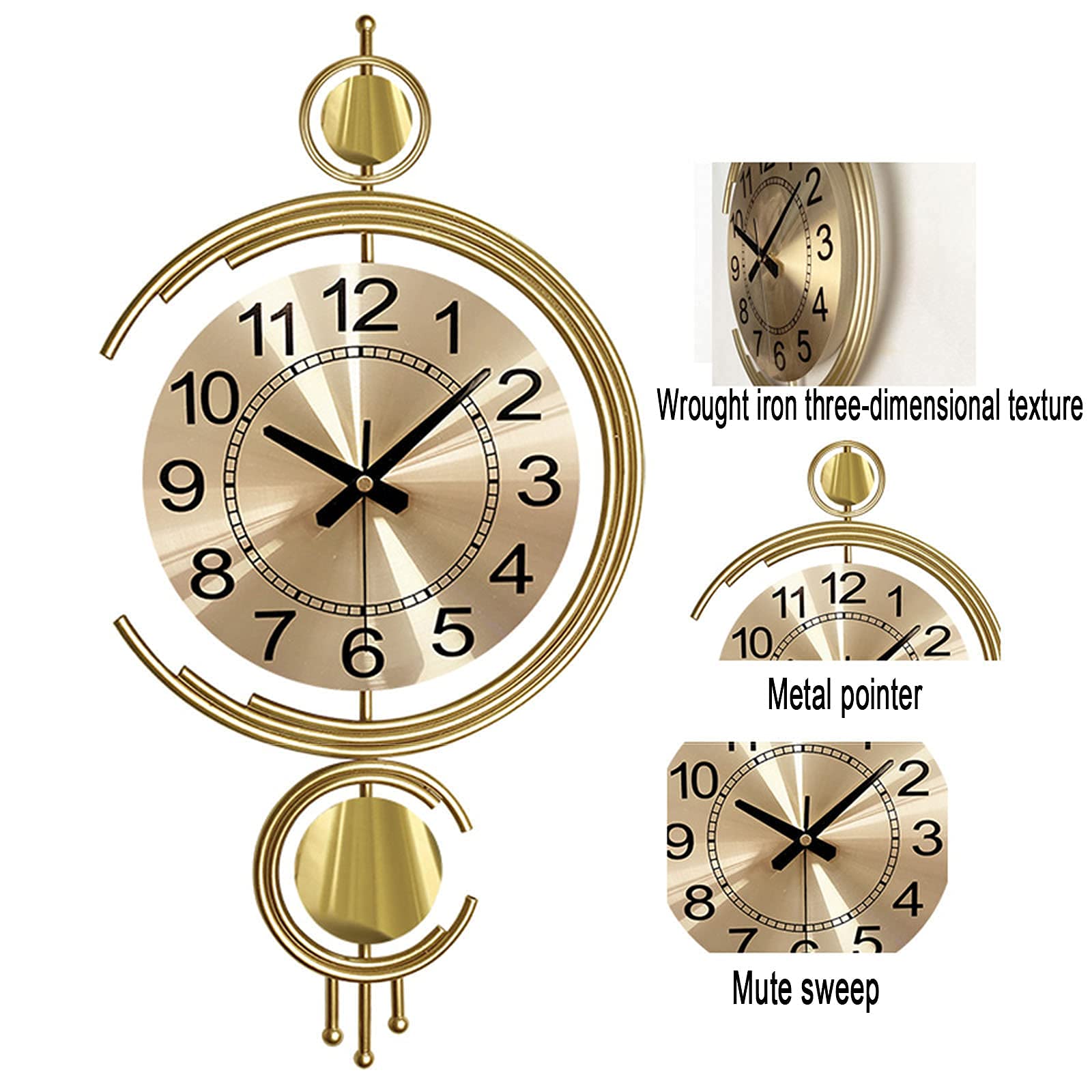 Modern Metal Wall Clock - Gold Sunburst Design, Silent Non-Ticking, 40x80cm - Perfect for Hotel, Bedroom & Living Room Interior Decor | Stylish Home & Office Decoration