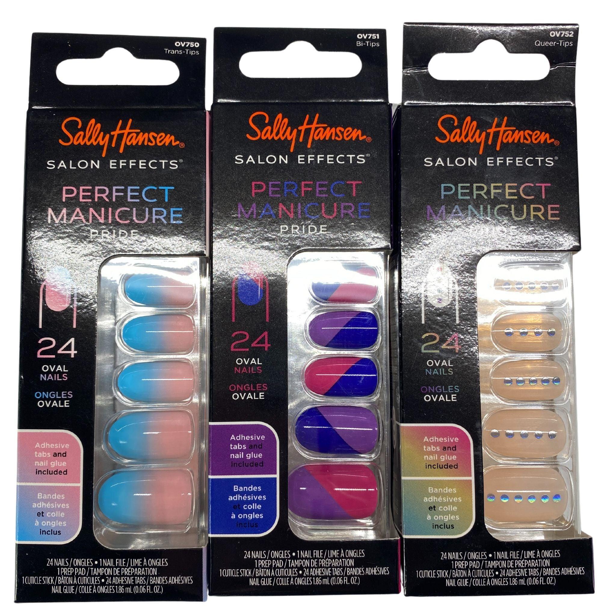Sally Hansen Salon Effects Perfect Manicure Pride 24 Oval Nails - 0.06 FL OZ (100 Pcs) - Long-Lasting Press-On Nails for Home & Salon Manicure | Perfect for Parties, Weddings & Special Occasions