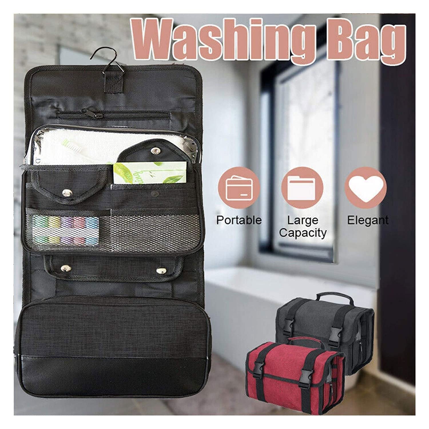 Waterproof Hanging Travel Toiletry Bag for Men & Women - Large Cosmetic Makeup Organizer with Multiple Pockets (23