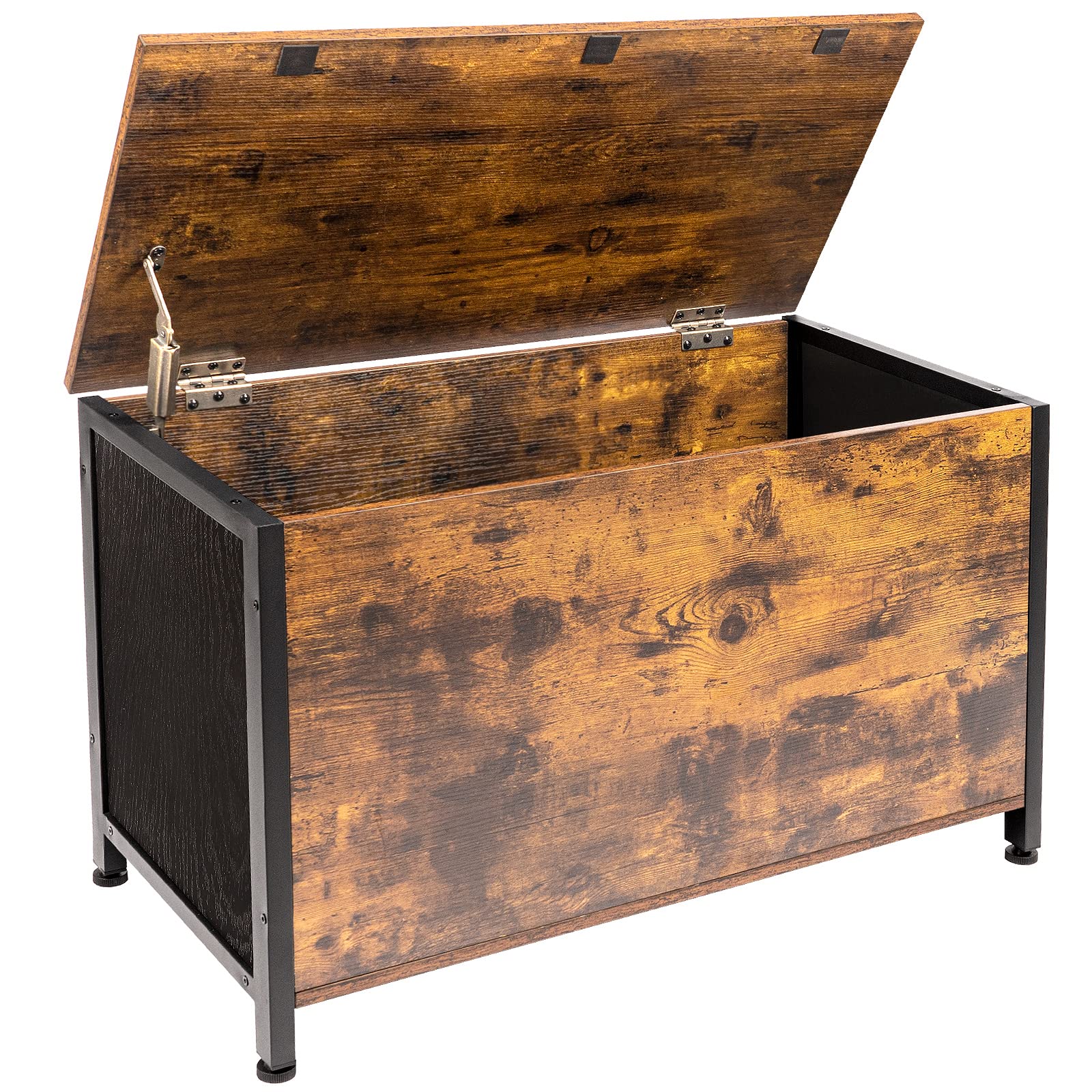 AMHANCIBLE Large Wooden Toy Storage Chest with Safety Hinge - Retro Flip Top Bench for Bedroom, Entryway & Kids Room - Sturdy Treasure Box Gift for Boys & Girls (Black) | Perfect for Organizing Toys, Blankets & Seasonal Items in Nursery, Playroom or Living Space