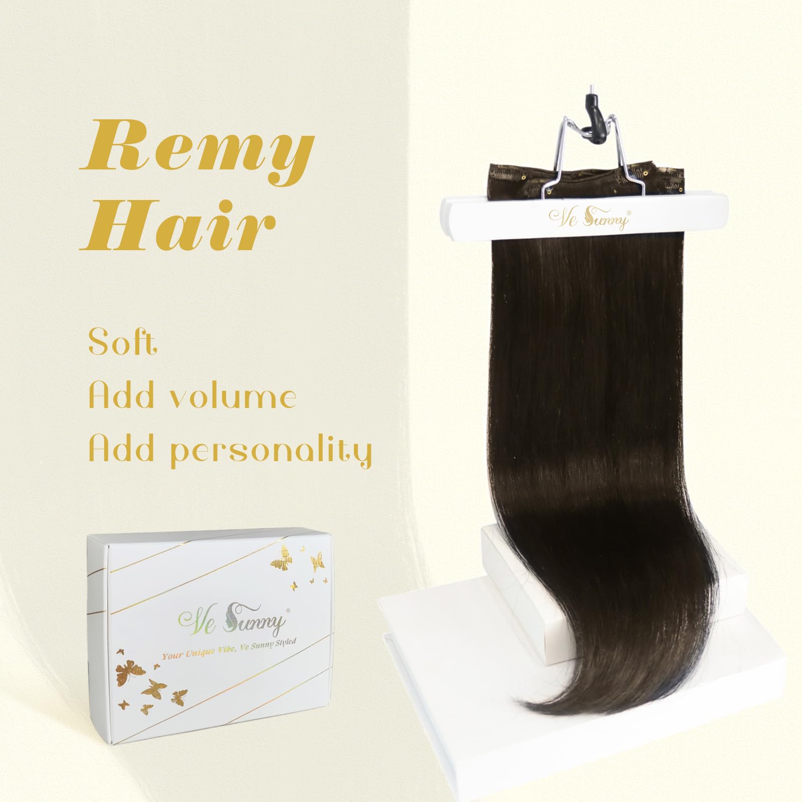 Ve Sunny Clip-in Hair Extensions 20 Inch - 7pcs 120g Real Human Brazilian Hair in Dark Brown | Natural Look for Women | Perfect for Volume, Length & Styling for Parties, Weddings & Daily Wear