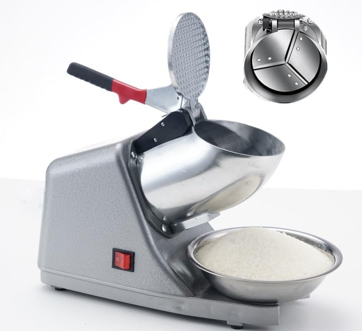 Electric Ice Crusher Machine with 3 Blades - 300W Stainless Steel Shaved Ice Maker for Home, Cafe, Hotel & Restaurant - Perfect for Cocktails, Smoothies, and Desserts