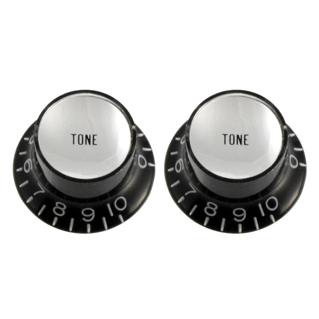 Allparts PK 0182 Set of 2 Tone Reflector Knobs - Black with Silver / Pack of 2 - Perfect for Guitar, Bass & Amplifier Upgrades
