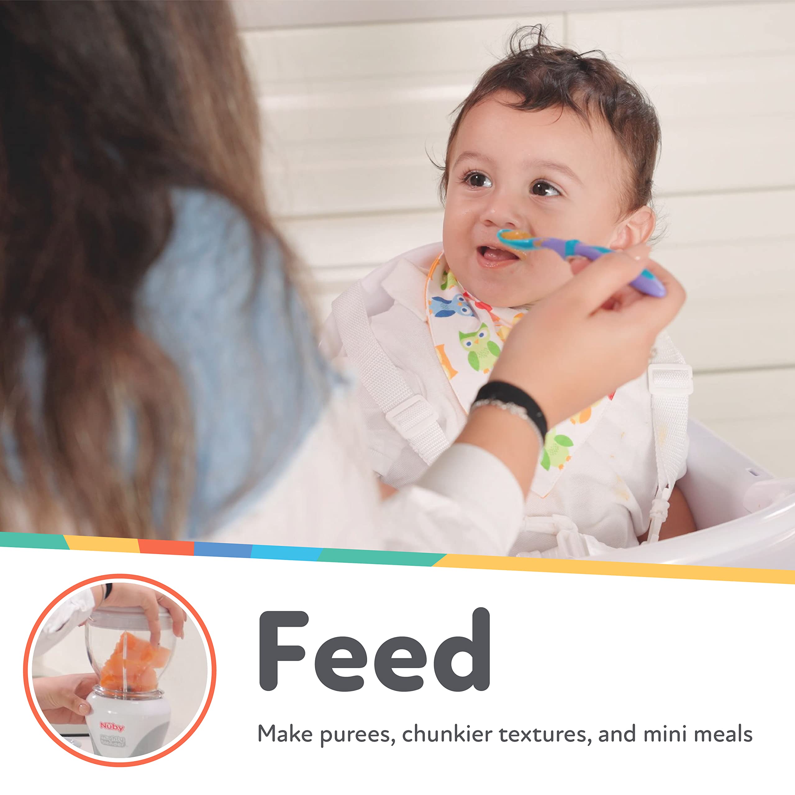 Nuby Mighty Blender with Cookbook - 22-Piece Baby Food Maker Set for Different Weaning Stages - Cool Gray Design - Perfect for Homemade Purees, Smoothies & Healthy Baby Meals