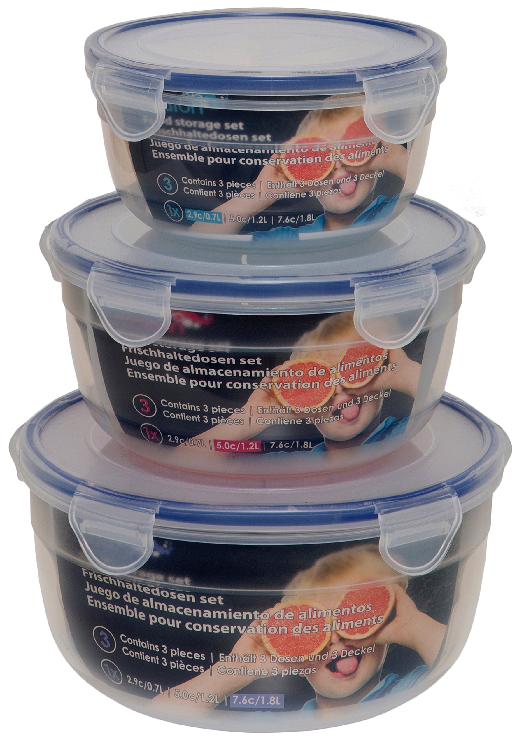 Maturi 3-Piece Airtight Plastic Food Storage Container Set - BPA Free, Clear Round Canisters for Flour, Sugar, Cereal - Kitchen & Pantry Organization