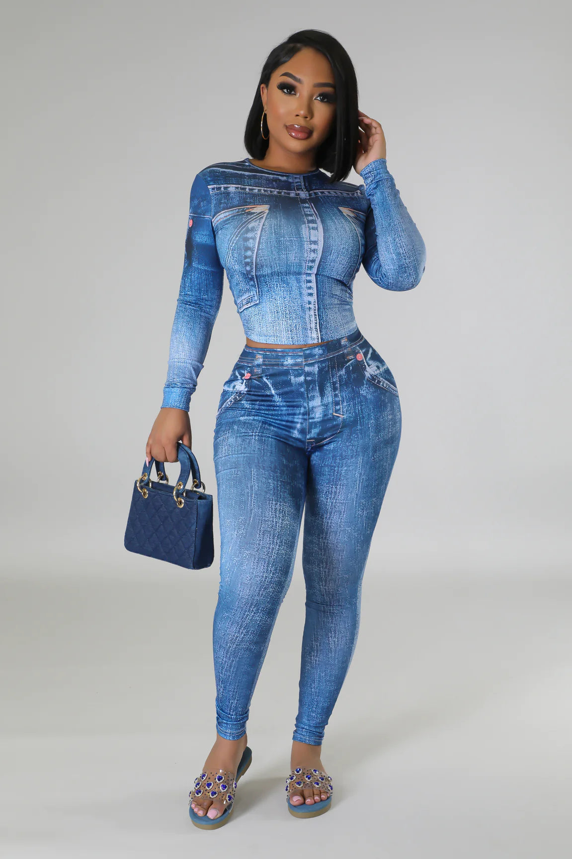 Stylish Denim Honey Pant Set for Women - Trendy High Waist Jeans & Matching Top Outfit - Perfect for Casual Wear, Date Nights & Street Style Fashion