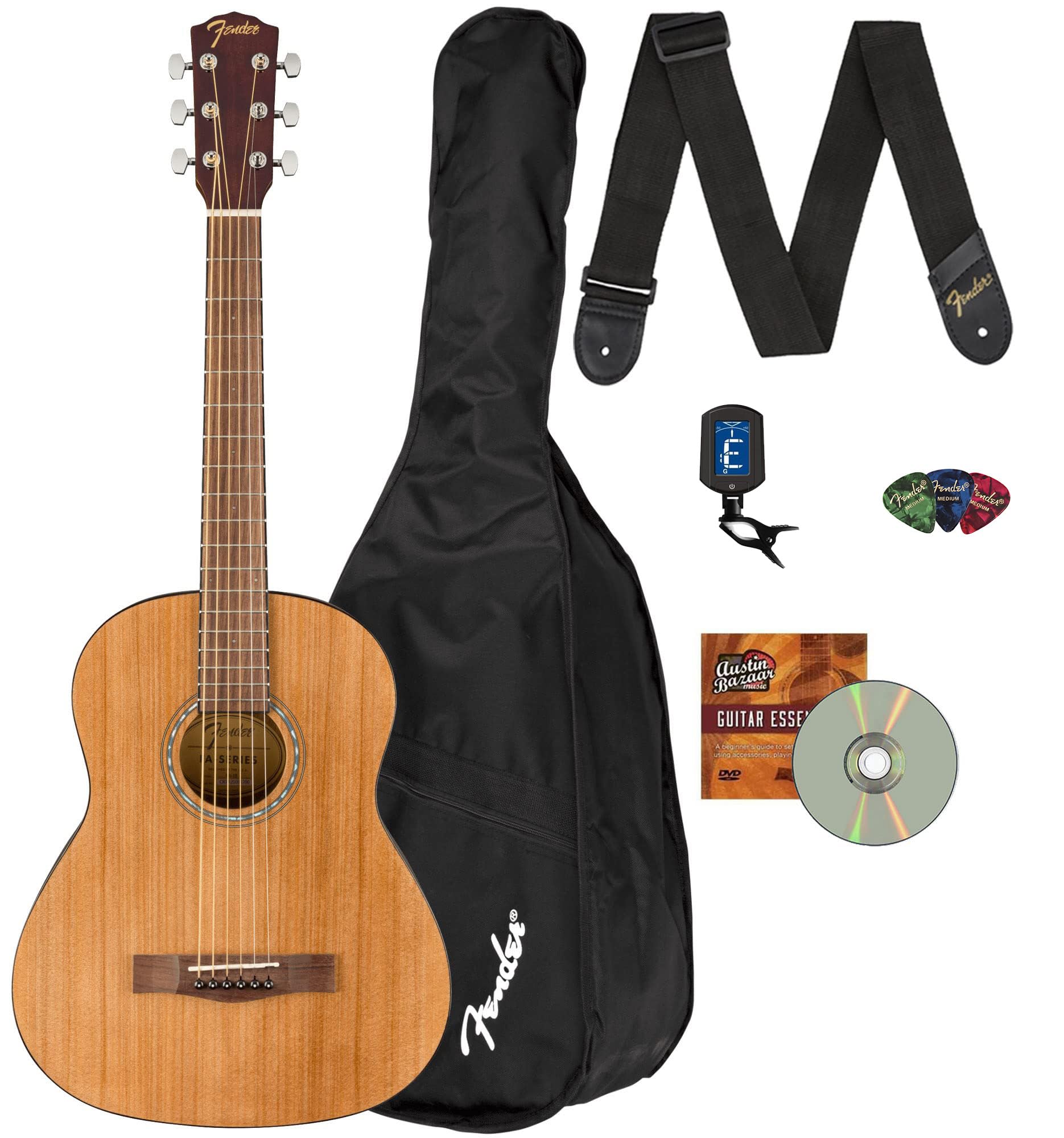 Fender FA-15 3/4-Size Steel String Acoustic Guitar for Kids - Natural Finish with Gig Bag, Tuner, Strap, Picks & Online Lessons | Perfect for Beginners, Travel & Home Practice