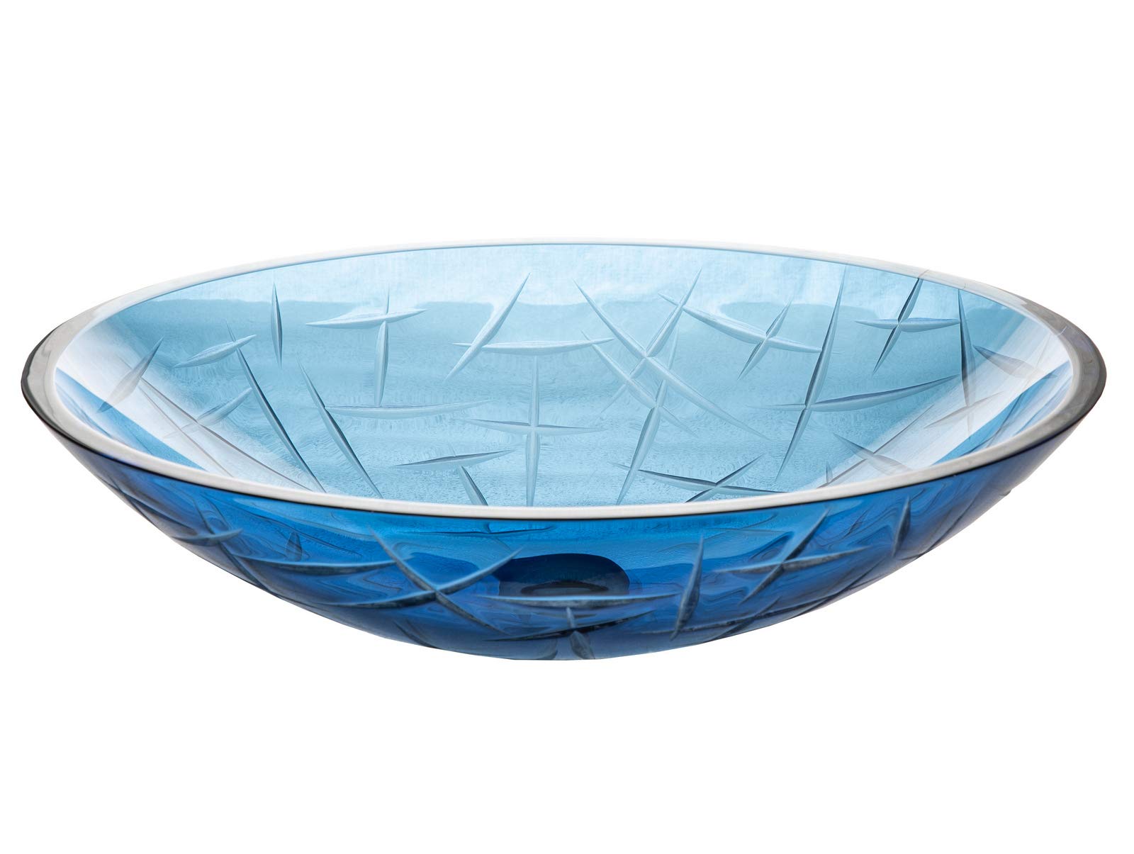 Blue Crystal Cut Oval Glass Bathroom Vessel Sink - Modern Oval Glass Vessel Sink for Bathroom Vanity, Countertop Washbasin - Perfect for Contemporary Bathrooms, Powder Rooms & Luxury Home Decor