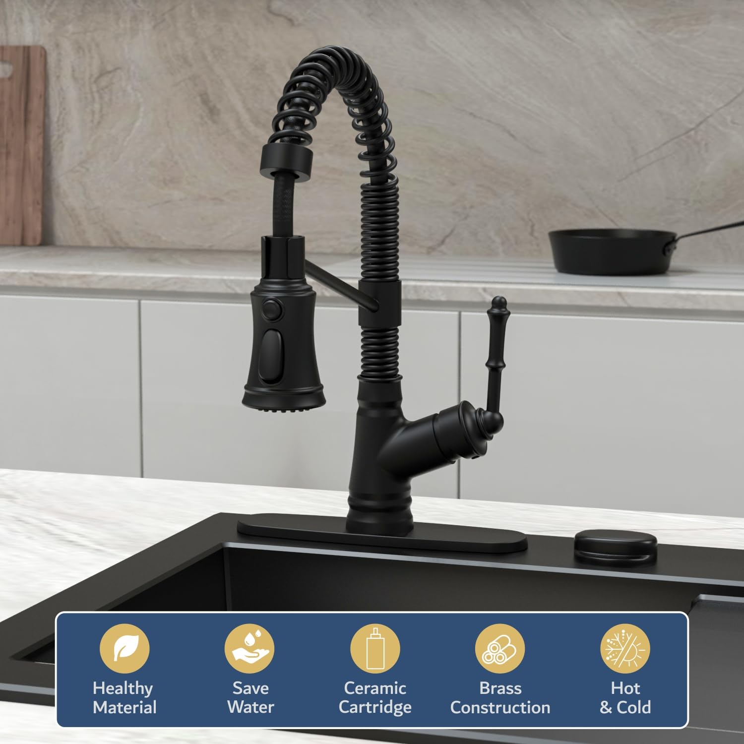 Matte Black Single Handle Pull Down Kitchen Faucet for Modern Kitchens