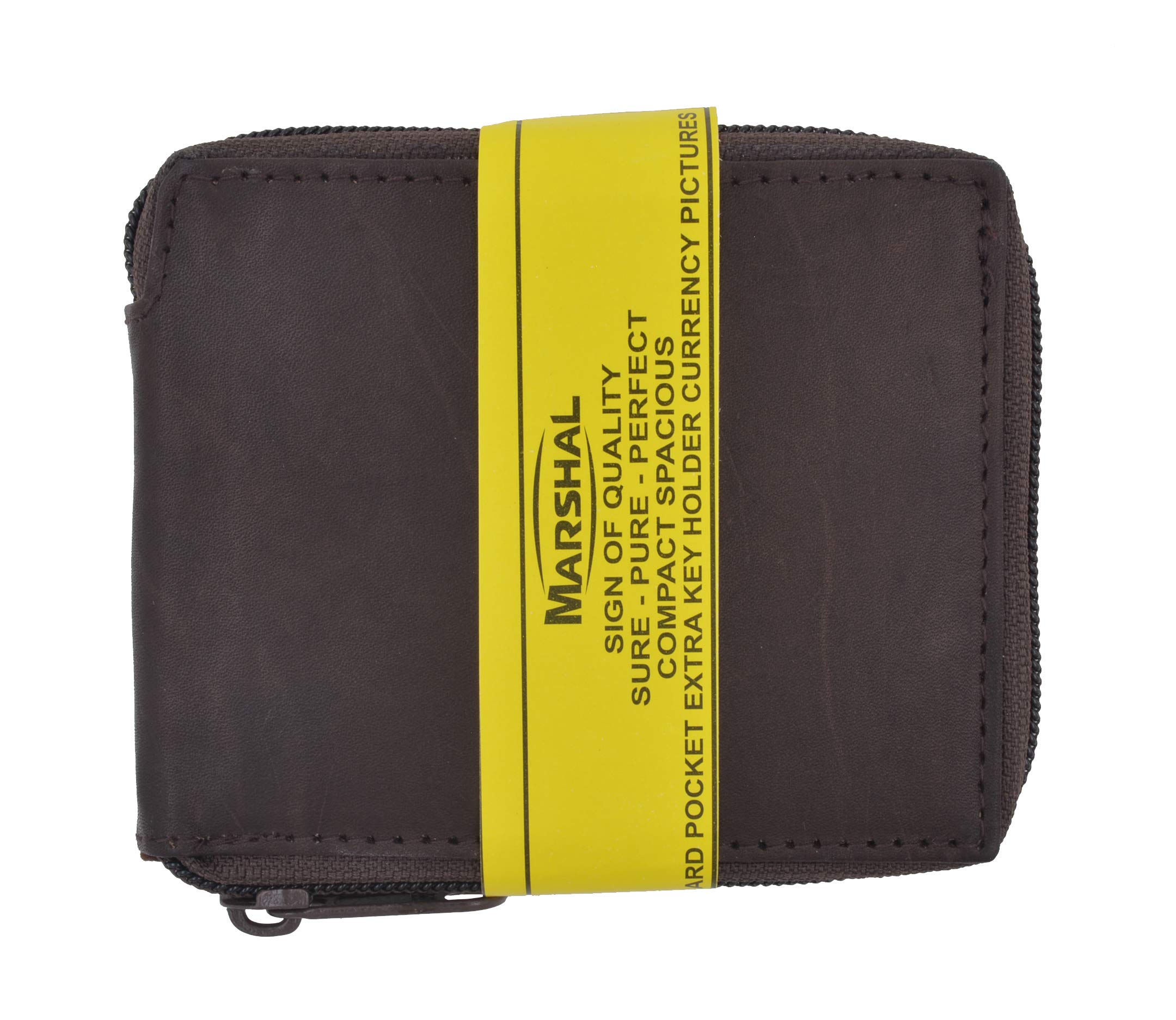 Premium MARSHAL Genuine Leather Zipper Bifold Wallet for Men - Slim RFID Blocking European Style Money Clip Card Holder (#1256) | Ideal for Travel, Business & Everyday Use