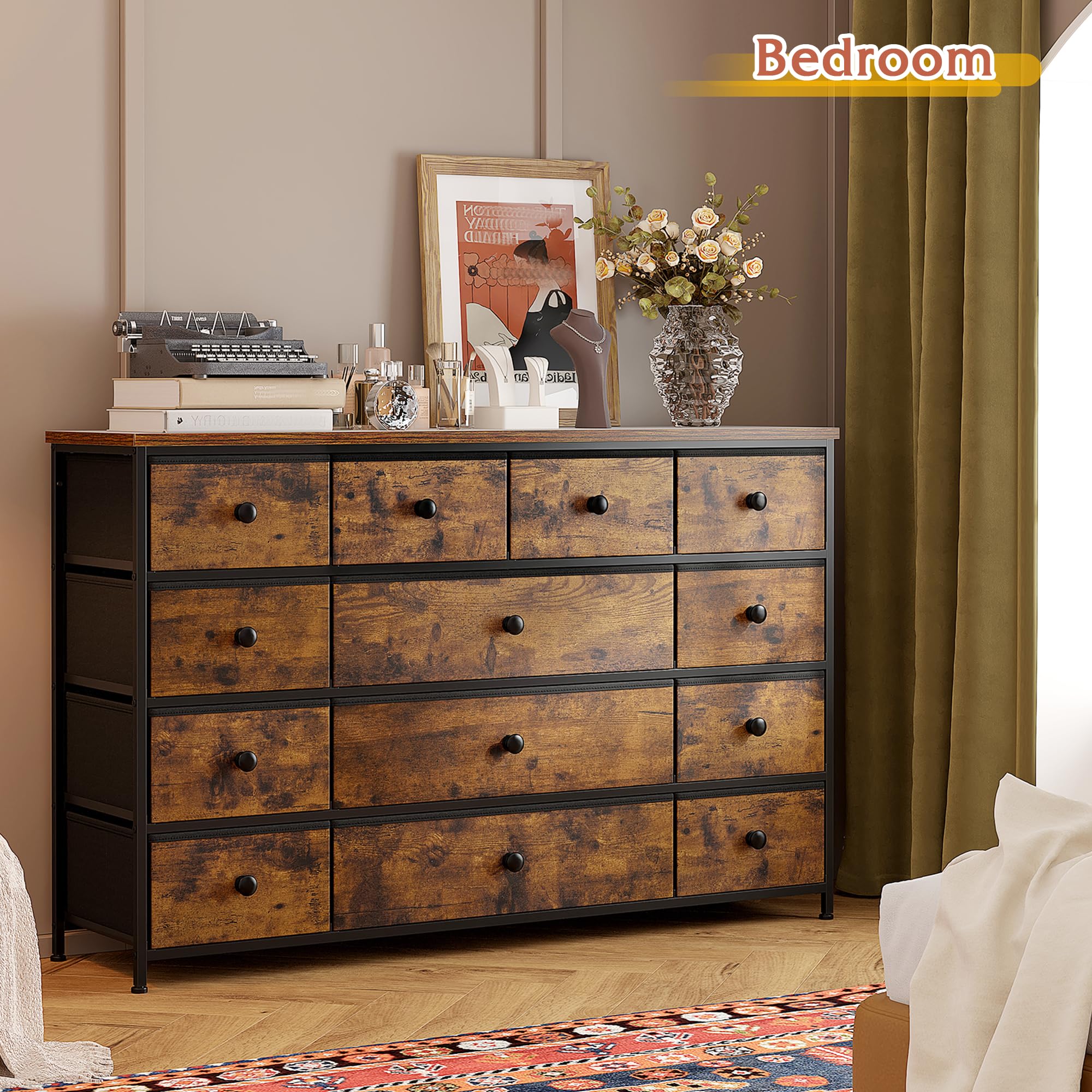 Brown Dresser for Bedroom with 13 Storage Drawers - 55
