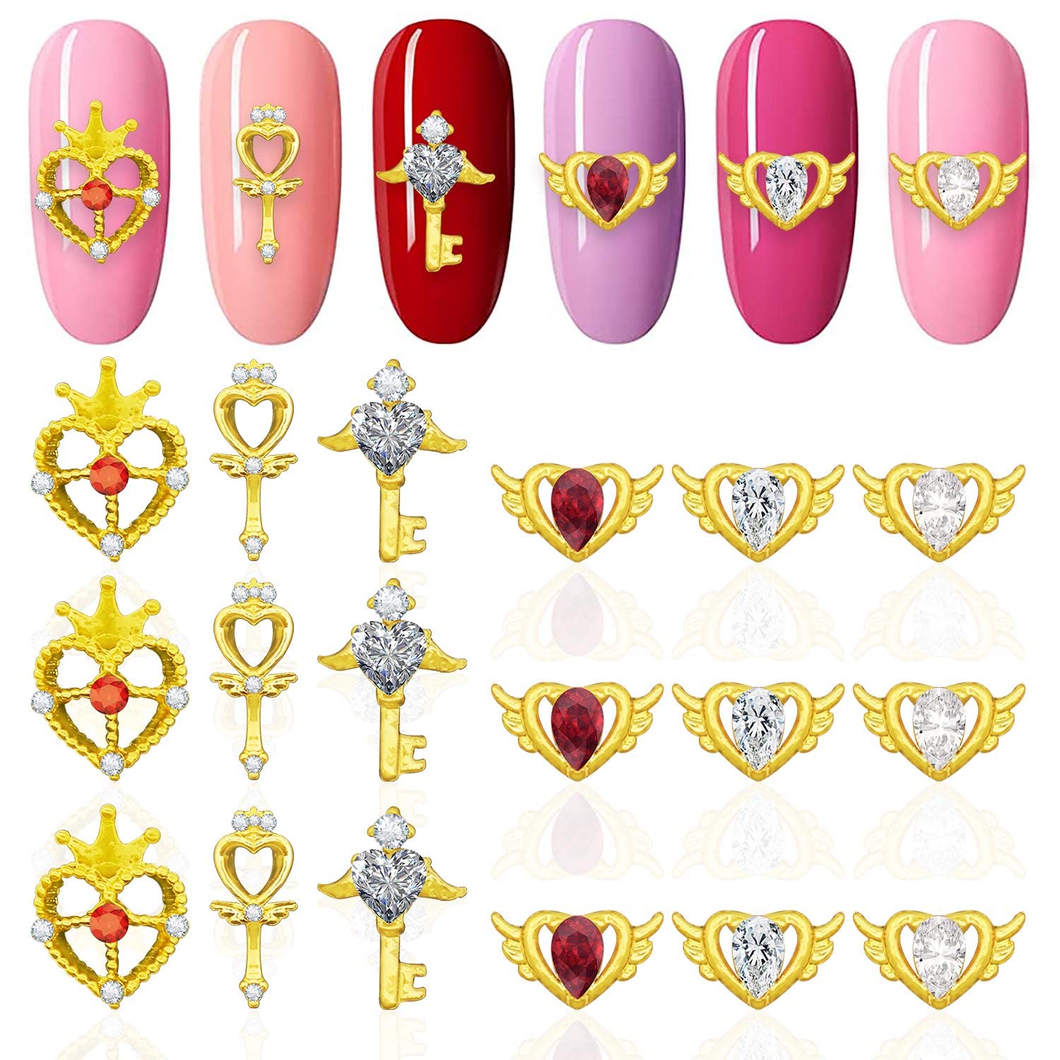 30pcs 3D Nail Charms - Sailor Moon Inspired Heart Rhinestones & Crystals for Nail Art, Acrylic Nails, Manicure & DIY Crafts | Perfect for Nail Jewelry, Nail Decorations & Professional Nail Design