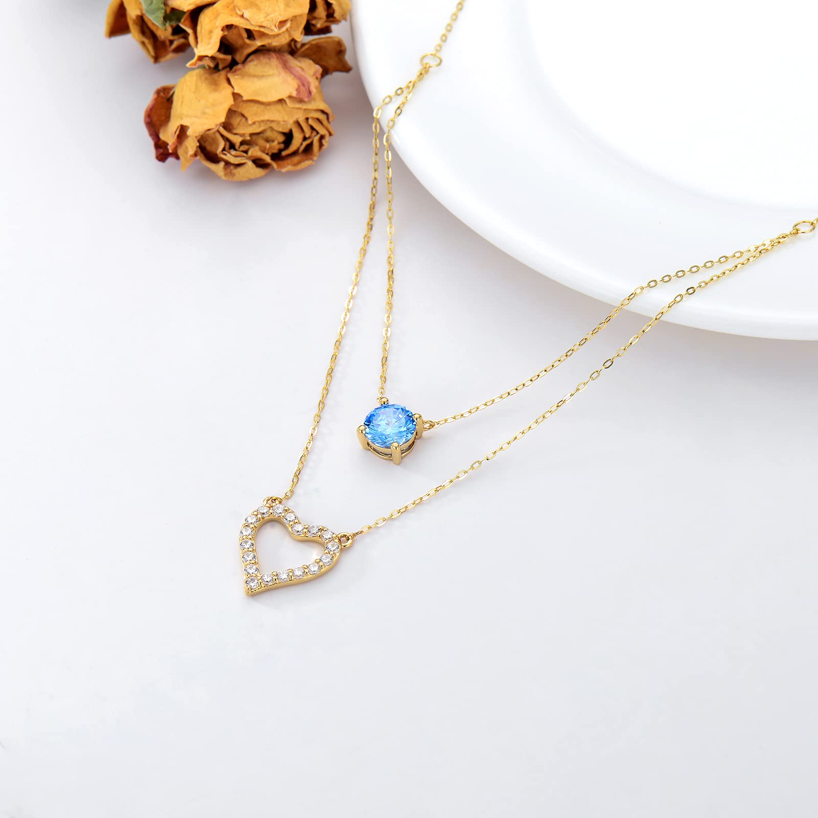 14K Real Gold Heart Necklace for Women - 1 Carat 5A Cubic Zirconia Pendant with Double Chains | Anniversary, Birthday & Valentine's Day Gift for Wife, Girlfriend | Elegant Jewelry for Date Night & Special Occasions