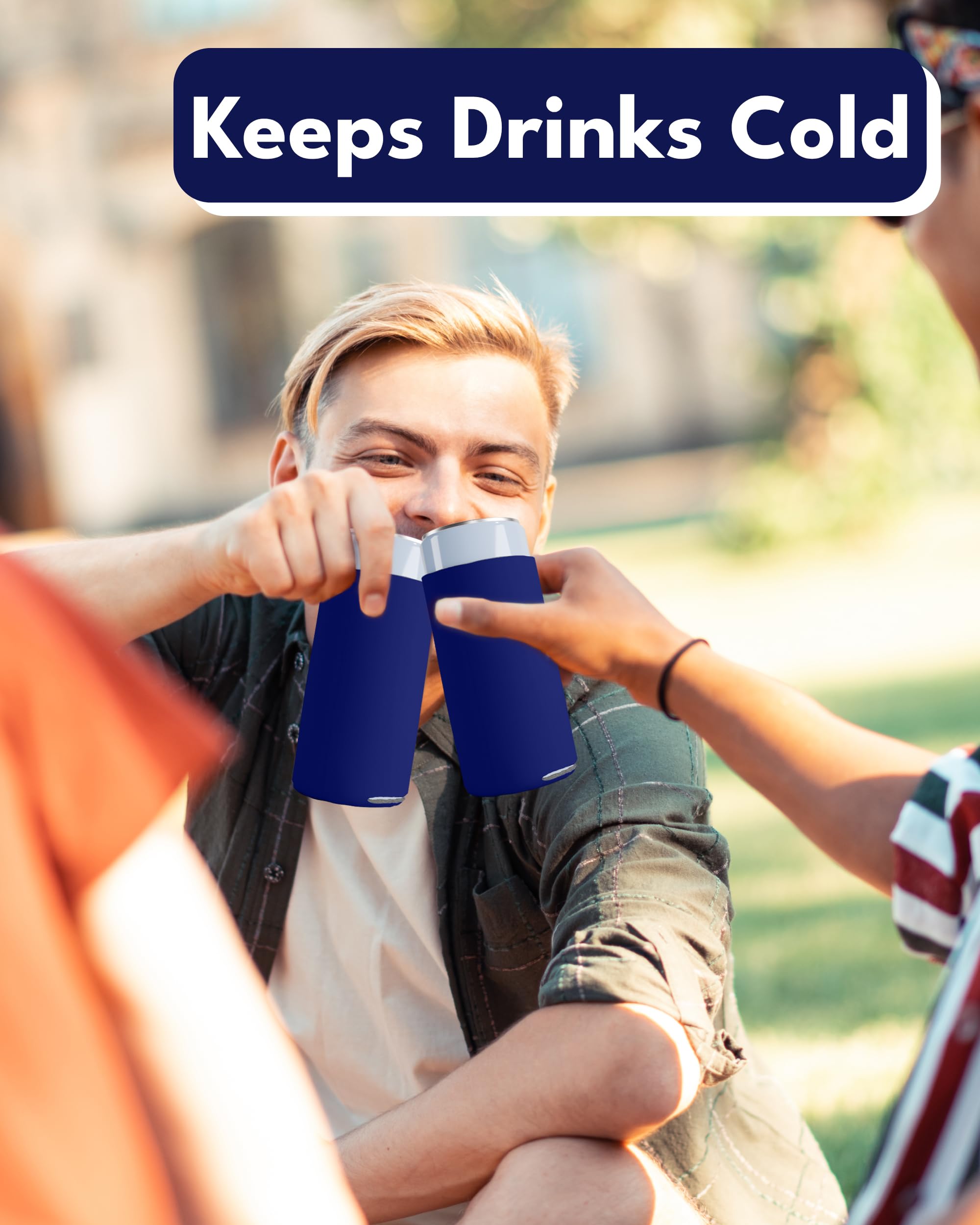 200 Pack Navy Blue Blank Slim Can Cooler Sleeves | Customizable Sublimation Coolers for Beer Bottles & 12oz Tall Cans | Skinny Insulated Drink Sleeves for Parties, BBQs, and Outdoor Events
