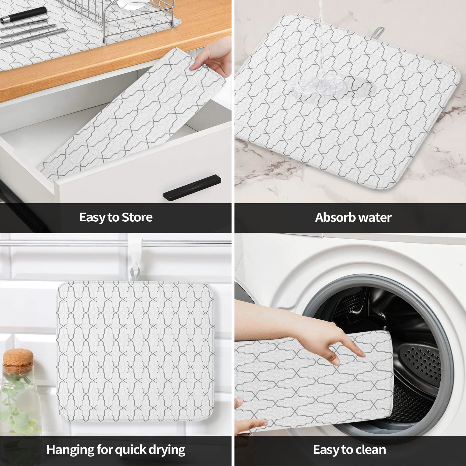 Microfiber Dish Drying Mat 18x24 Inch - Absorbent Reversible Kitchen Counter Mat for Dishes & Utensils