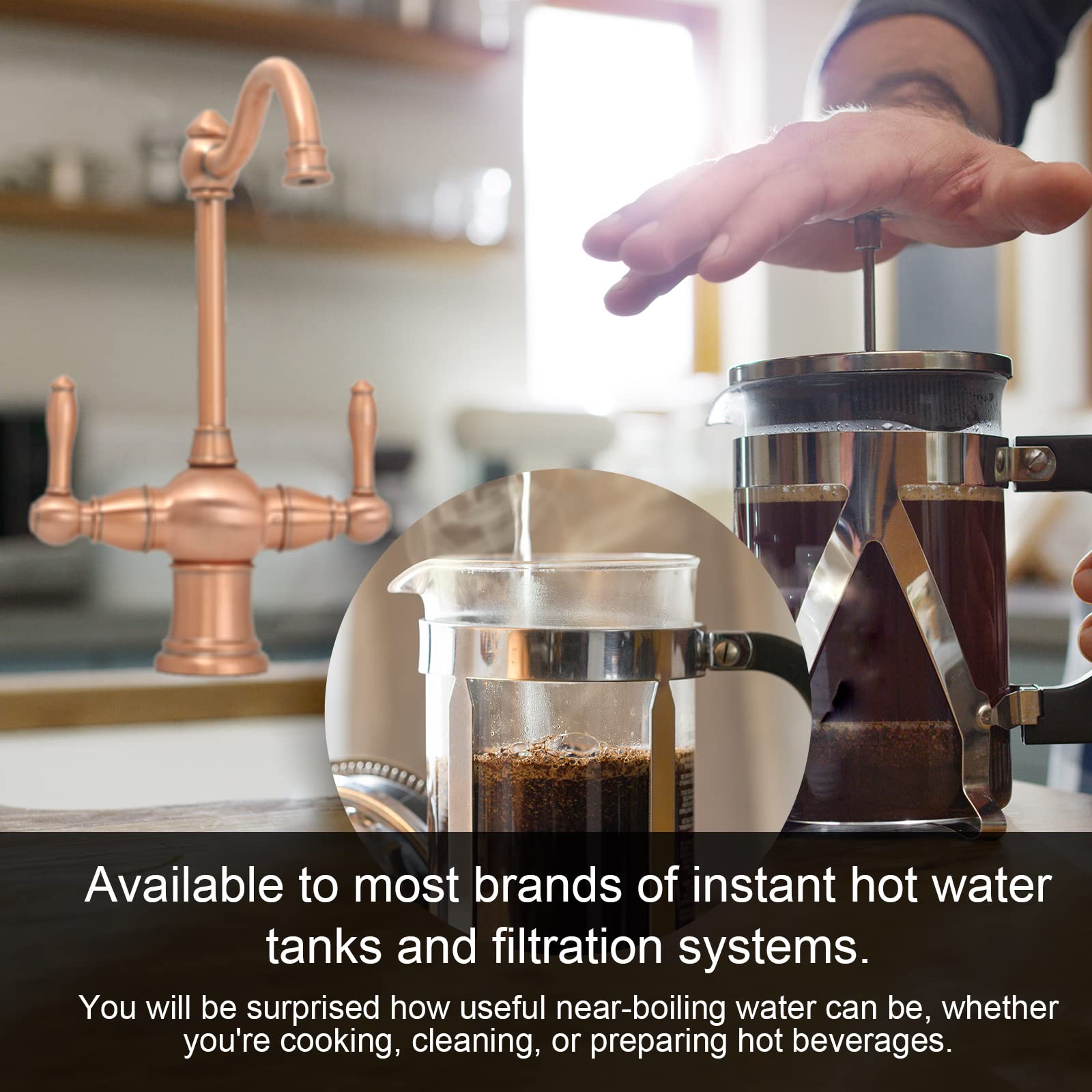 2-Handle Copper Drinking Water Filter Faucet - Dual Lever Hot & Cold Water Dispenser for Instant Hot Water Tanks & Filtration Systems | Perfect for Kitchen Sinks, RV Water Systems & Home Purification