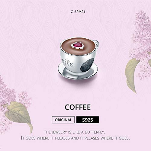 Red Heart CZ 925 Sterling Silver Coffee Charm - Wine Glass & Bracelet Bead for Women | Perfect for Gifts & Coffee Lovers