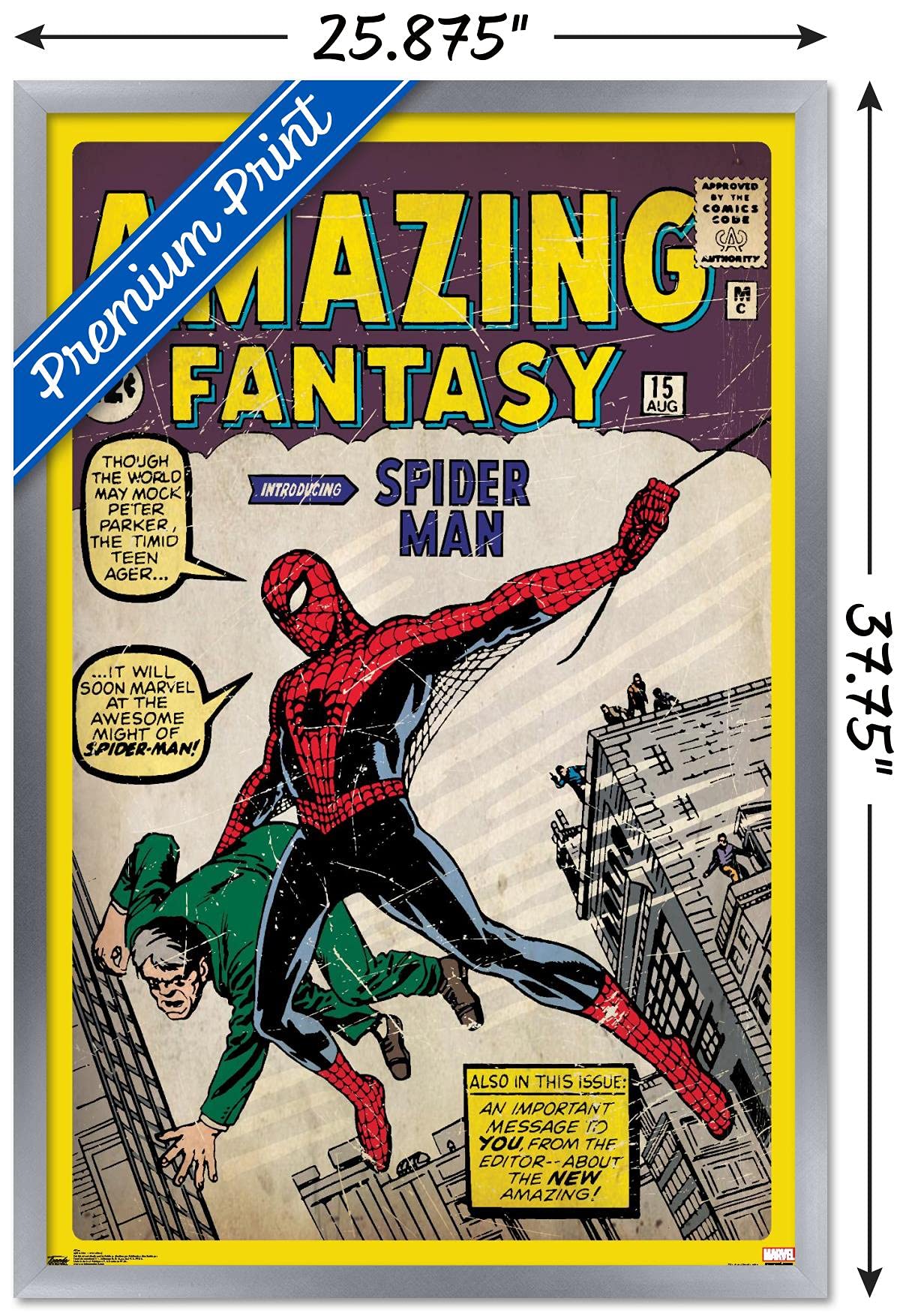 Trends International 24x36 Marvel Comics Spider-Man Wall Poster - Silver Framed Version (36