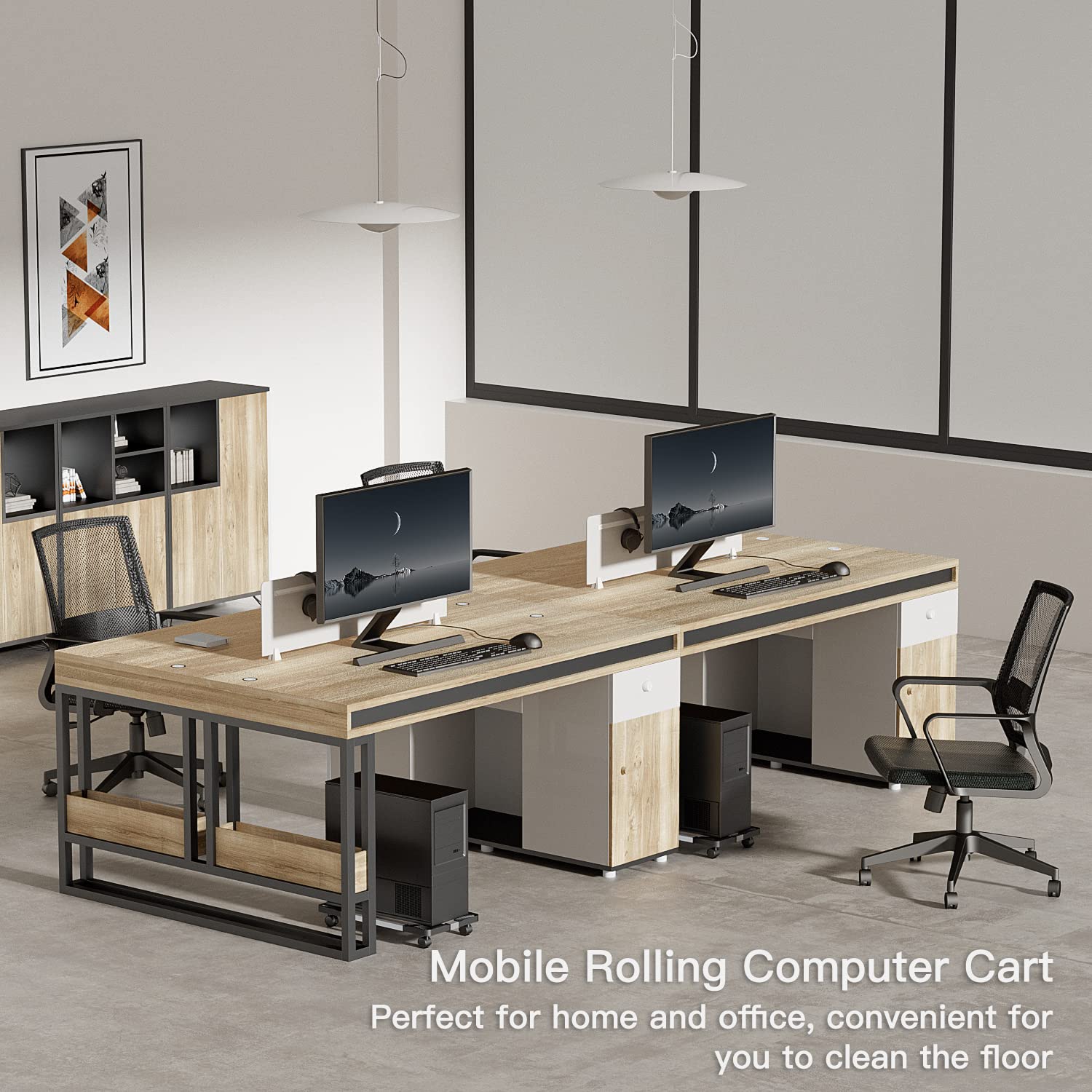 Adjustable Mobile CPU Stand with 4 Locking Caster Wheels - Universal PC Tower Holder for Gaming & Office Desktops | Rolling Computer Cart for Workspace Organization & Easy Mobility (Black)