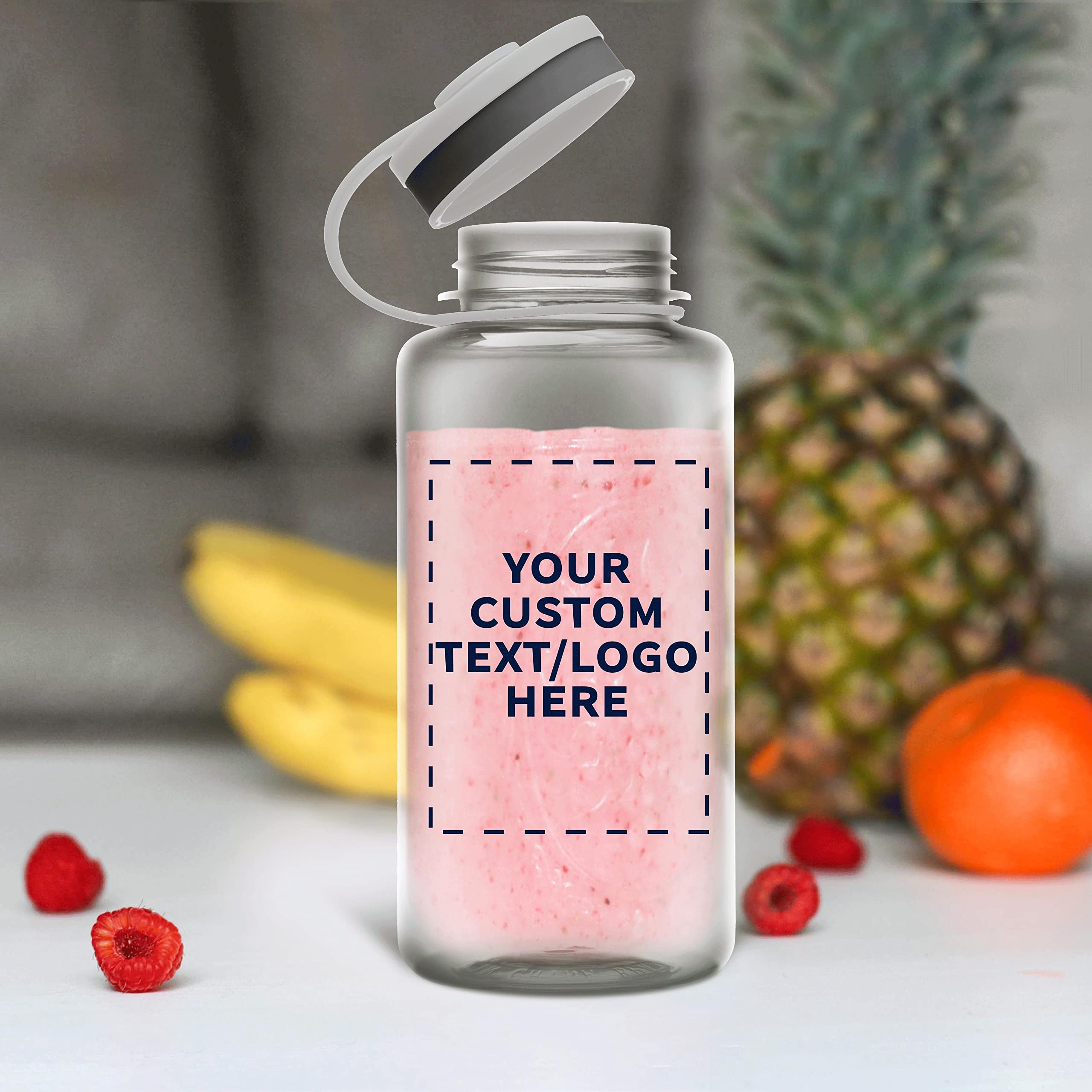 Custom 38 oz Plastic Sports Water Bottles with Flip Lid - Bulk Pack of 50 - Personalized Hydration Bottles for Gym, Hiking, Cycling - Clear Reusable Water Bottles for Camping, Backpacking & School Activities