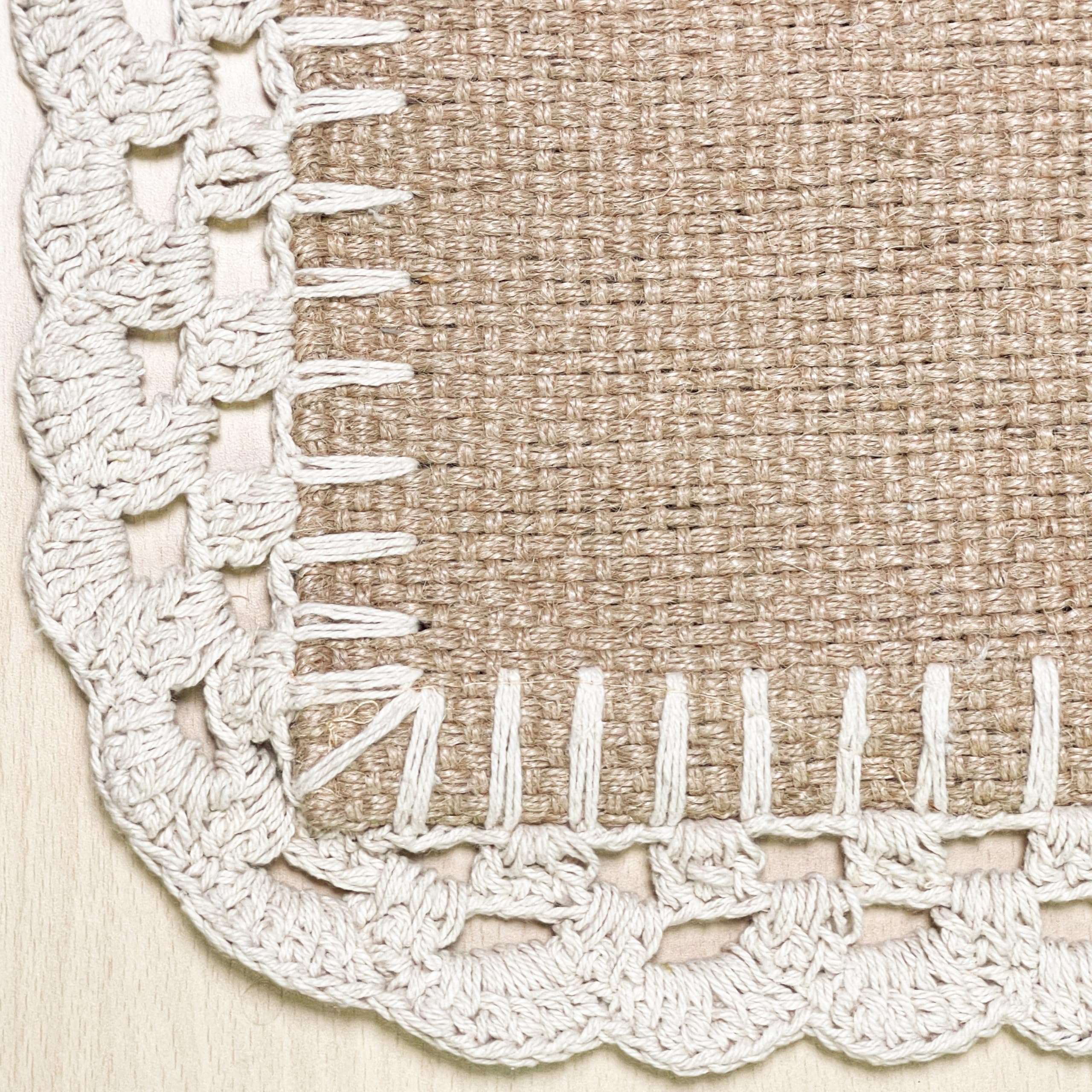 Chardin Home Handwoven Jute Table Runner with Ivory Crochet Border - 13x36 Inch Rustic Farmhouse Decor, Artisan Crafted Table Topper for Dining Room, Kitchen, or Wedding Decor