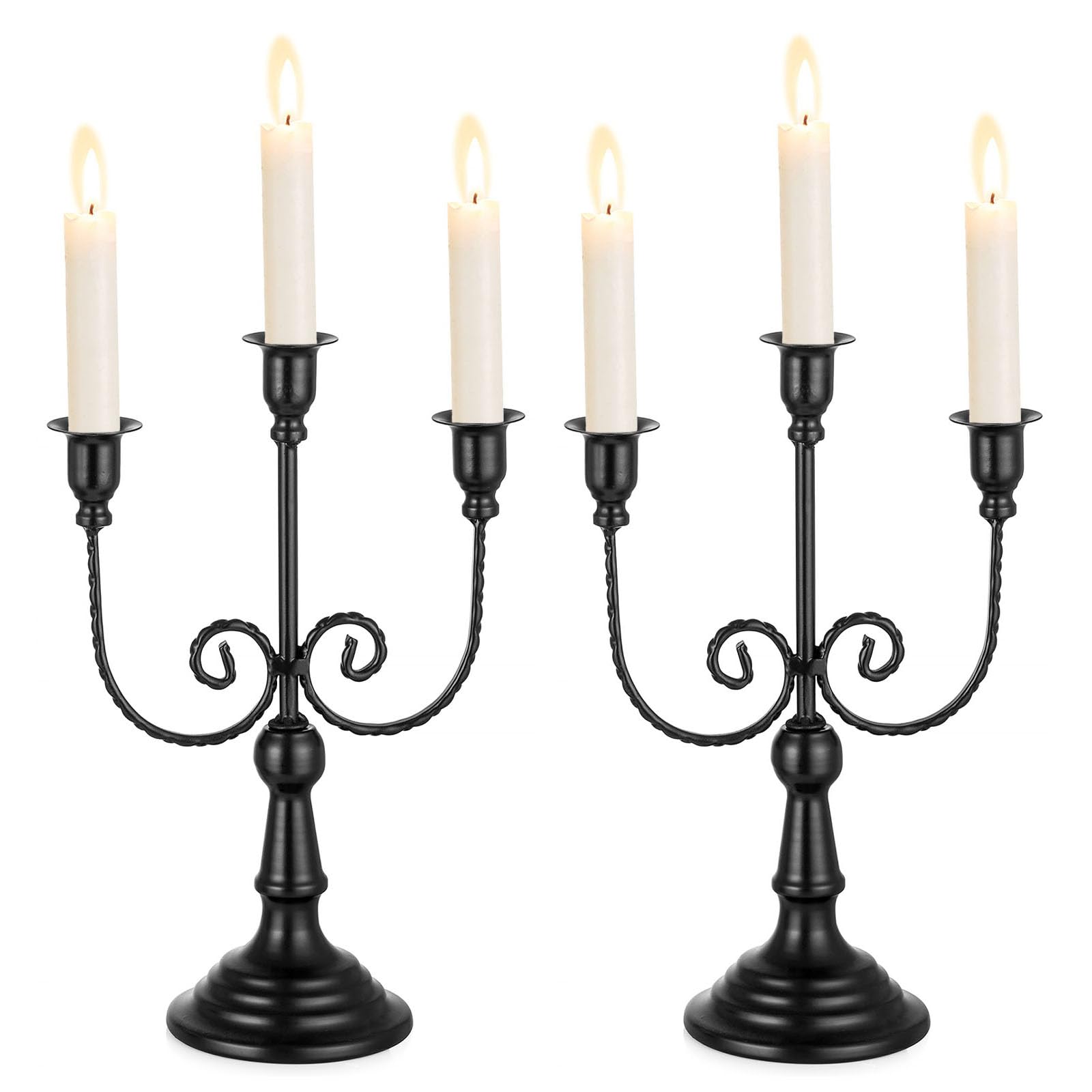 Halloween Candle Holder Set of 2 - Black Gothic Candelabra for Spooky Decor | Christmas Candle Stick Holders for Holiday Table Centerpiece, Mantel & Party Decorations