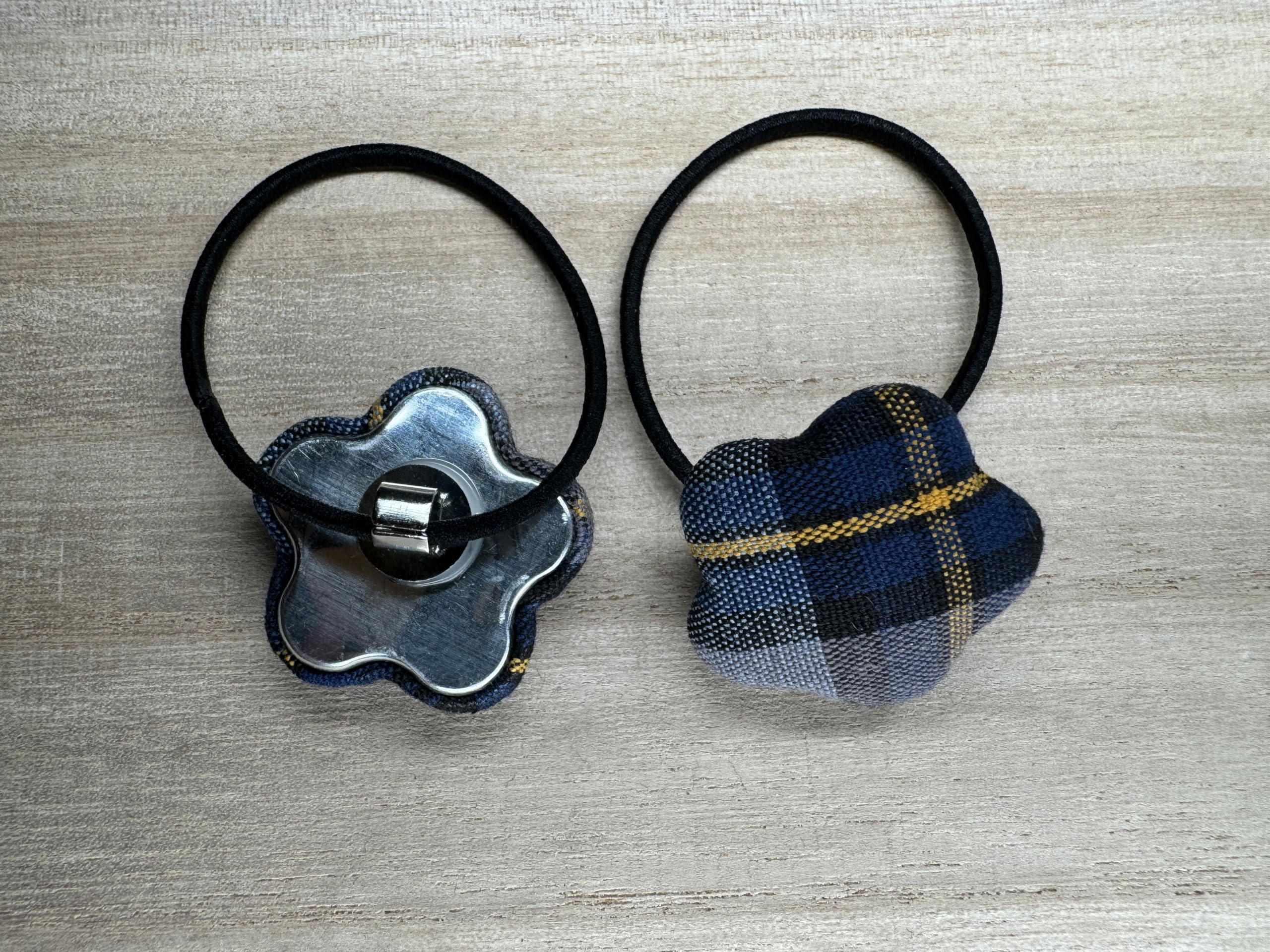 Plaid School Uniform Hair Ties Set of 2 - Flower Shaped Button Hair Accessories for Girls & Women | Ponytail Holders & Hair Bobbles by AGD Accessories (Style #57) - Perfect for School, Work & Casual Outfits