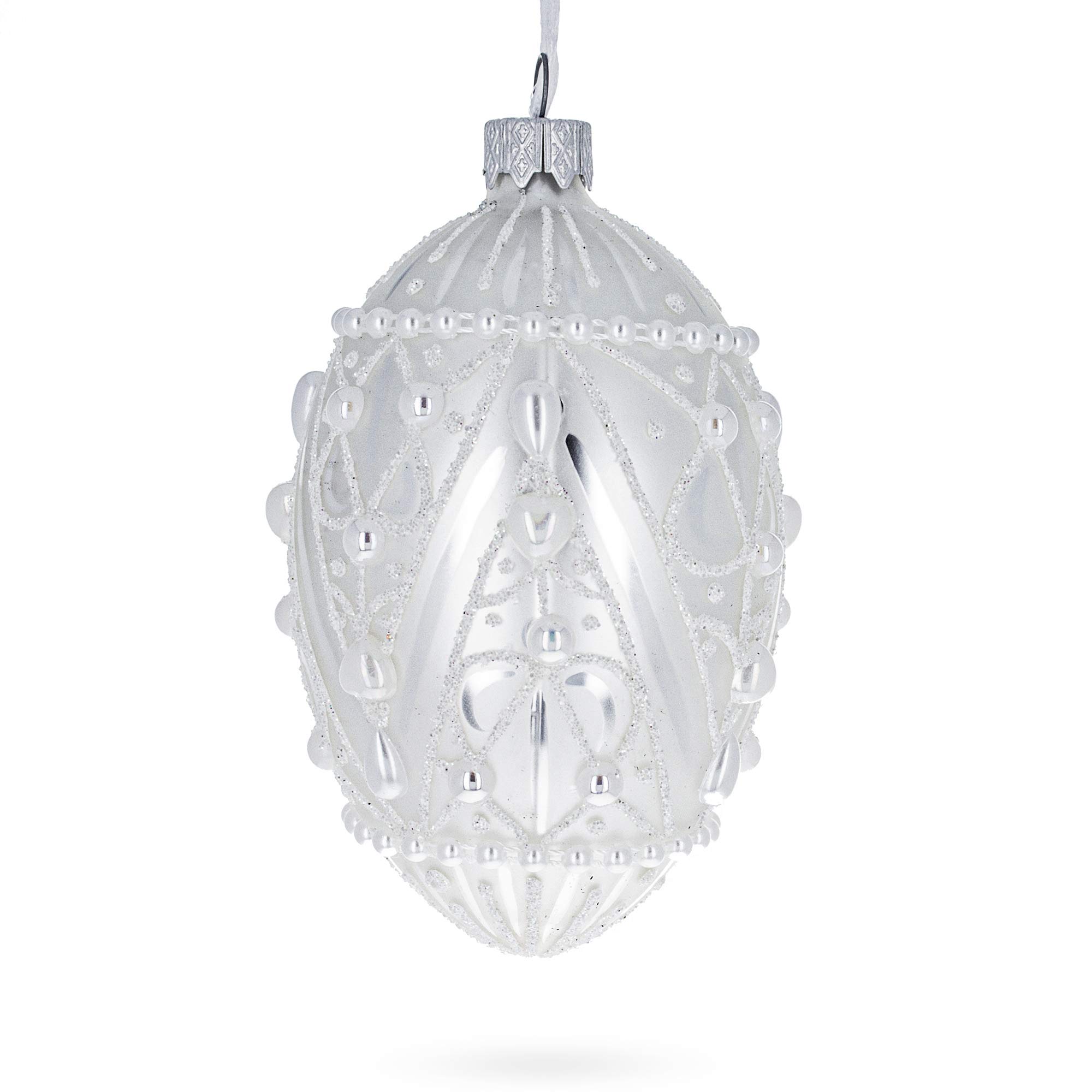 4 Inch White Glass Pearlized Drops Christmas Ornament - Elegant Holiday Tree Decor for Xmas, Winter, Wedding & Home Decoration