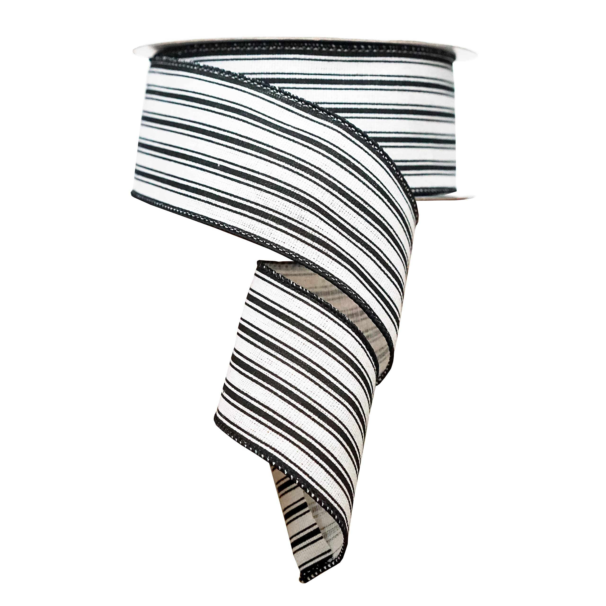 Black & White Striped Wired Ribbon - 2.5