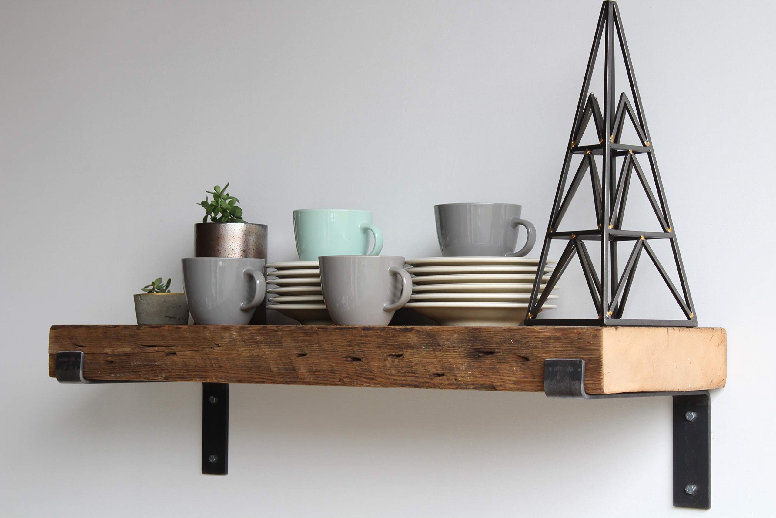 Reclaimed Barn Wood Floating Shelves with Brackets - Set of 2 (36x11.5x3 Inches) - Rustic Home Decor for Living Room, Bedroom & Kitchen Storage