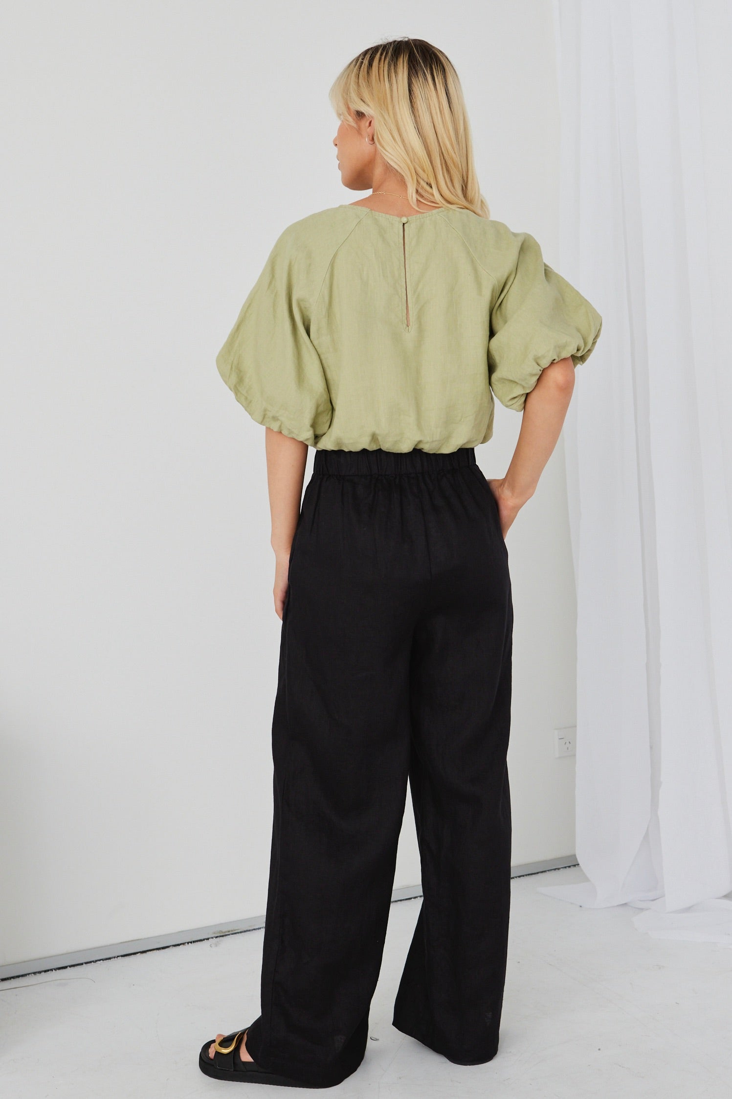 Resort Black Linen Wide Leg Pants with Elastic Waist - Comfortable Summer Beach Pants for Vacation, Travel and Casual Wear