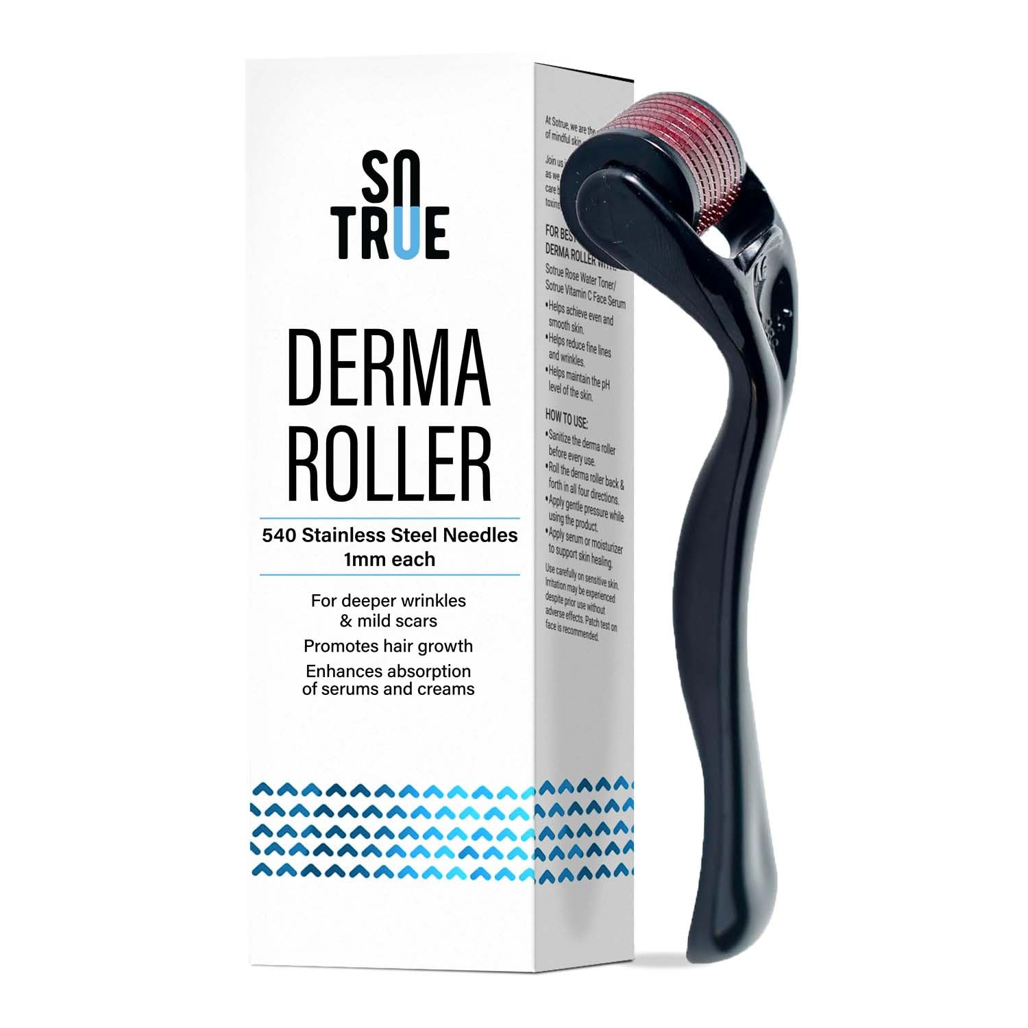 Sotrue 1mm Derma Roller with 540 Stainless Steel Needles for Hair Growth & Thickening | Repair Damaged Hair, Activate Hair Follicles | Reduce Hair Fall & Acne Scars | Safe & Effective Skin Care Tool | Perfect for At-Home Hair Regrowth Treatments & Facial Scar Reduction