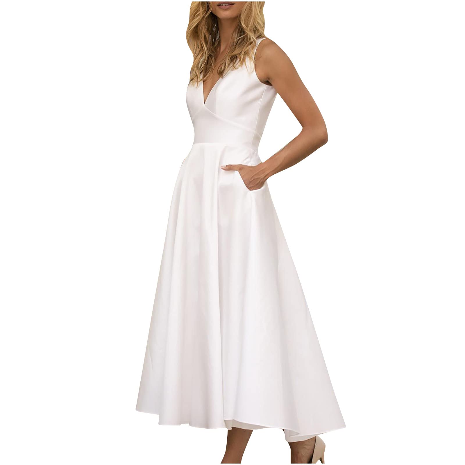 LIUguoo Women's Summer Sleeveless Hollow-Out A-Line Flowy Maxi Dress - Elegant Cocktail Party, Wedding Guest & Evening Gown - Perfect for Beach Vacations, Garden Parties & Formal Events