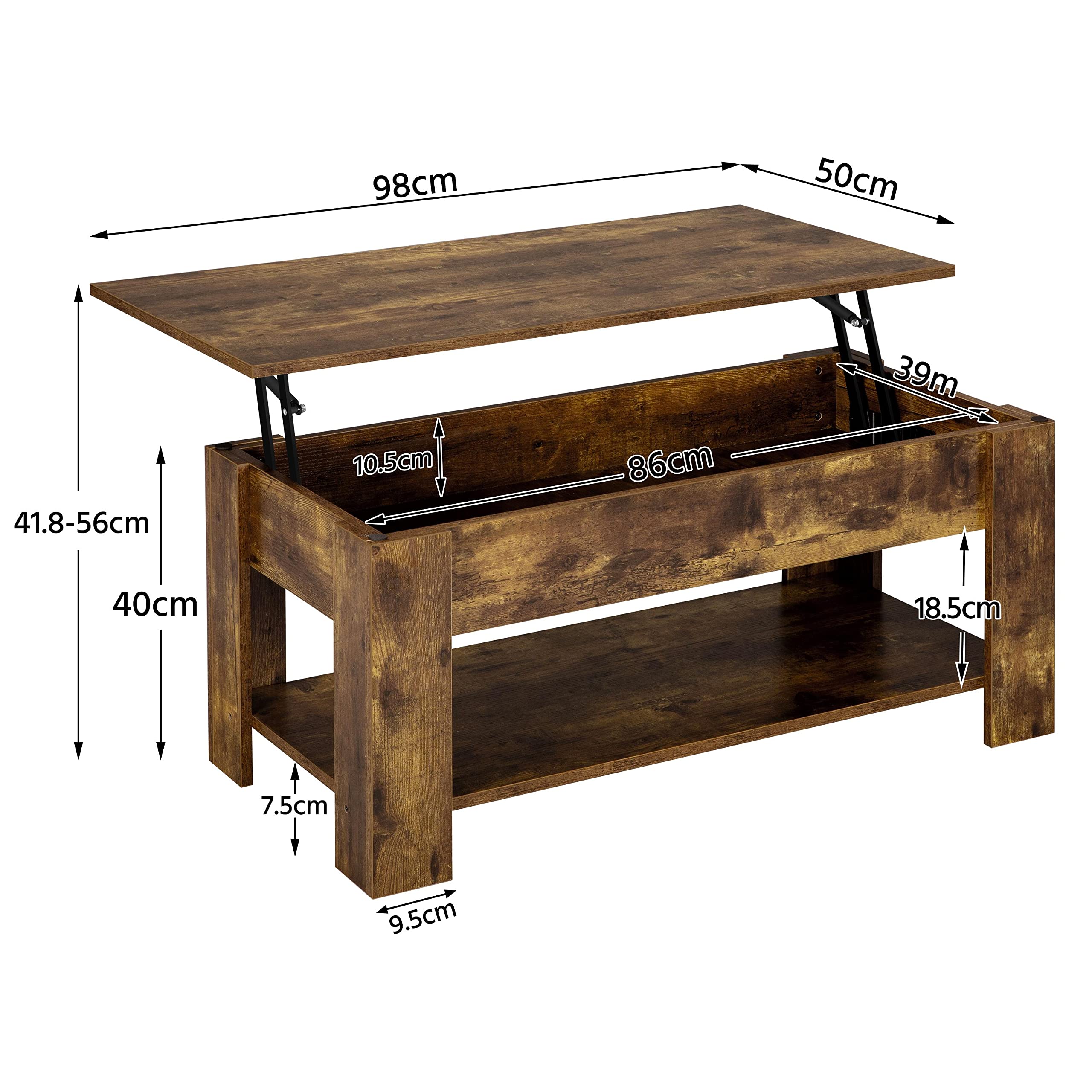 Yaheetech Lift Top Coffee Table with Storage, Rustic Brown - Living Room & Office Use