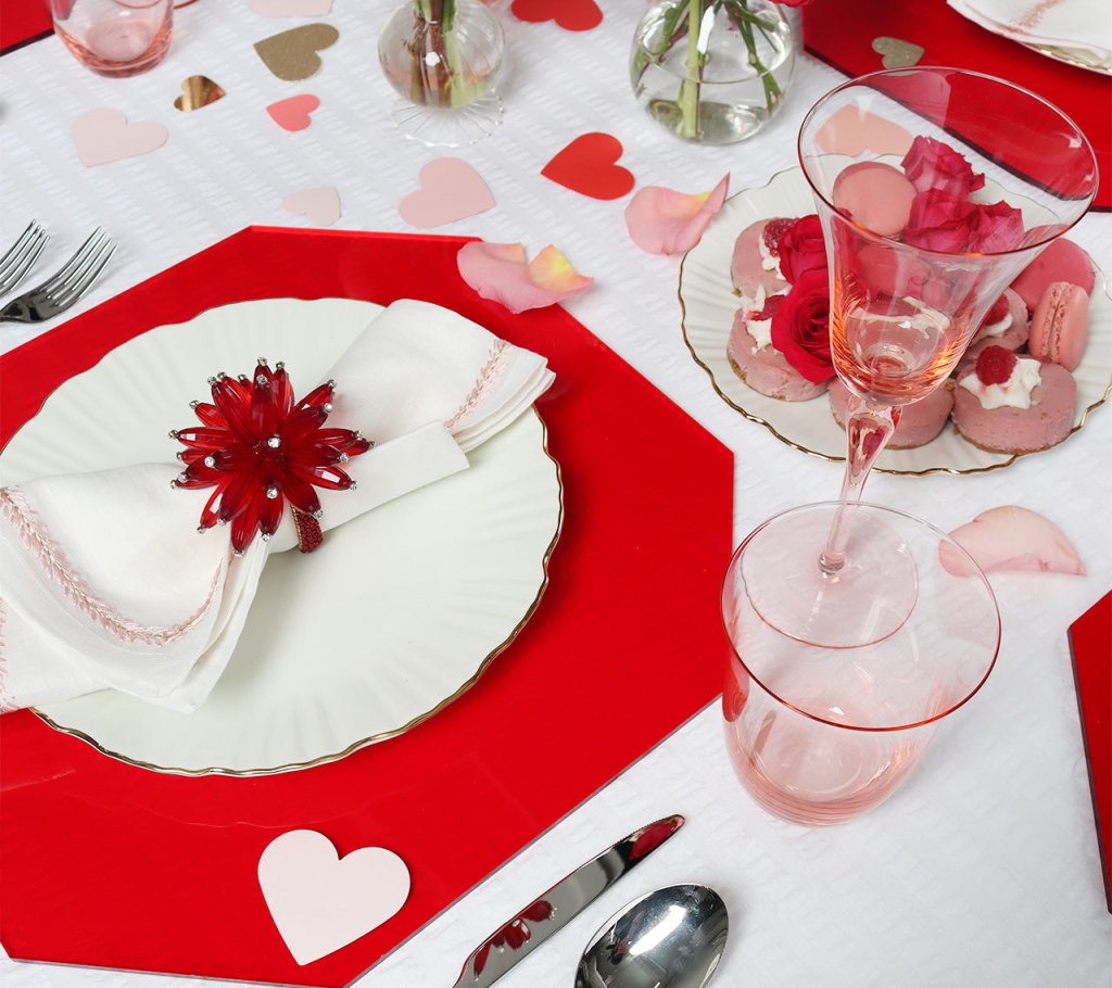 Premium Red Placemats Set of 4 - Non-Slip Heat Resistant Dining Table Mats for Formal Dinner, Kitchen & Holiday Decor - Elegant Gift Box Packaging