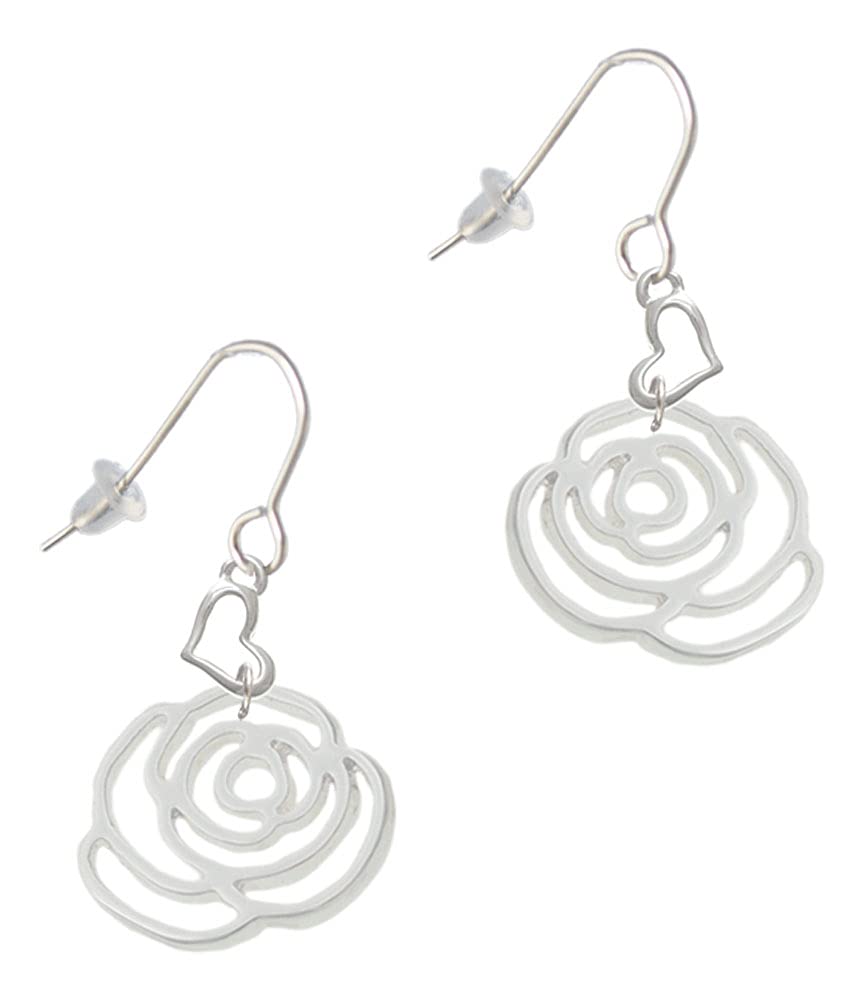 Delicate Rose Outline Small Heart French Earrings for Women - Elegant Dainty Jewelry for Date Night & Special Occasions