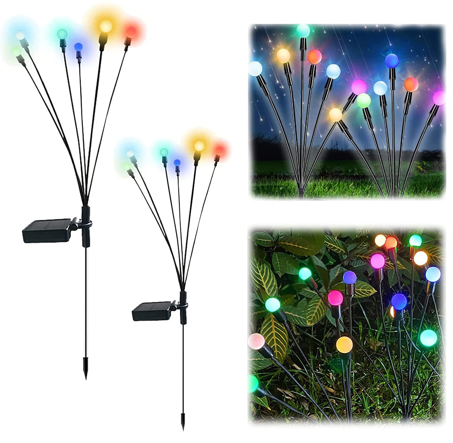 Solar Firefly Lights Outdoor Waterproof - 2PCS Colorful Wind Swaying Garden Lights for Patio Decor