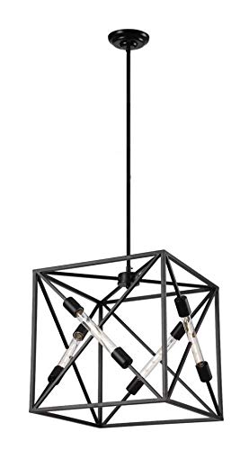17.7 Inch Square Metal Union Pendant Lamp - Vintage Industrial Edison Bulb Chandelier with Cross Frame & Rust Finish - Perfect for Farmhouse, Loft, or Restaurant Lighting Decor