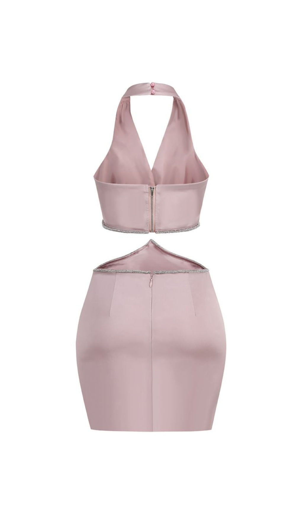 Pink Satin Mini Dress with Crossover Cutout Design - Perfect for Evening Parties, Date Nights & Special Occasions