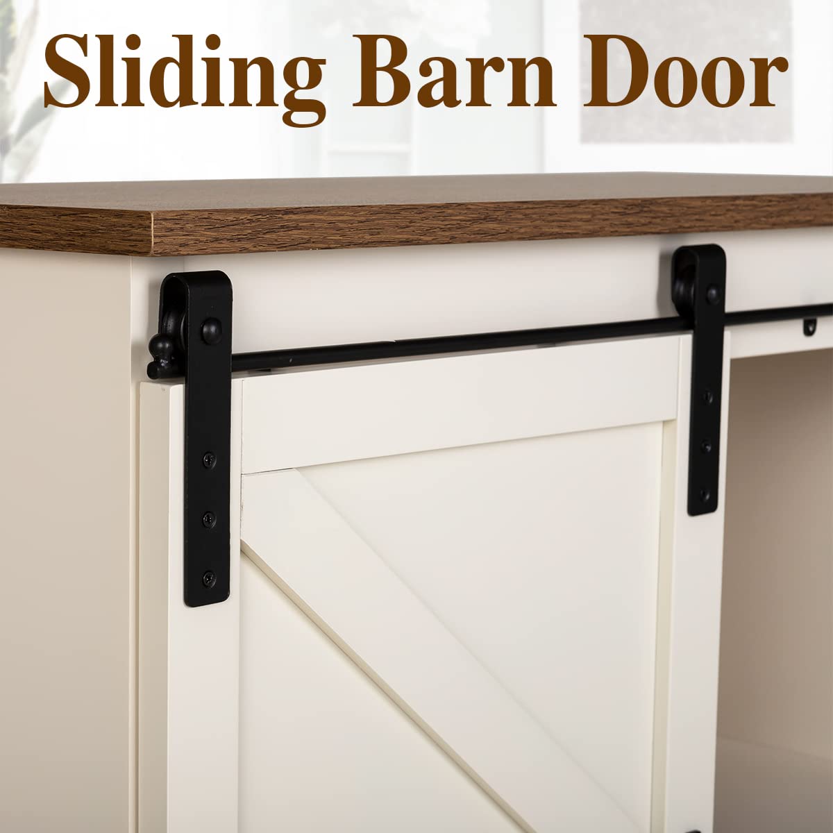 Sophia & William Farmhouse Coffee Bar Cabinet - Kitchen Buffet Storage with Sliding Barn Door, Ivory White - Perfect for Dining Room, Living Room & Home Bar Decor