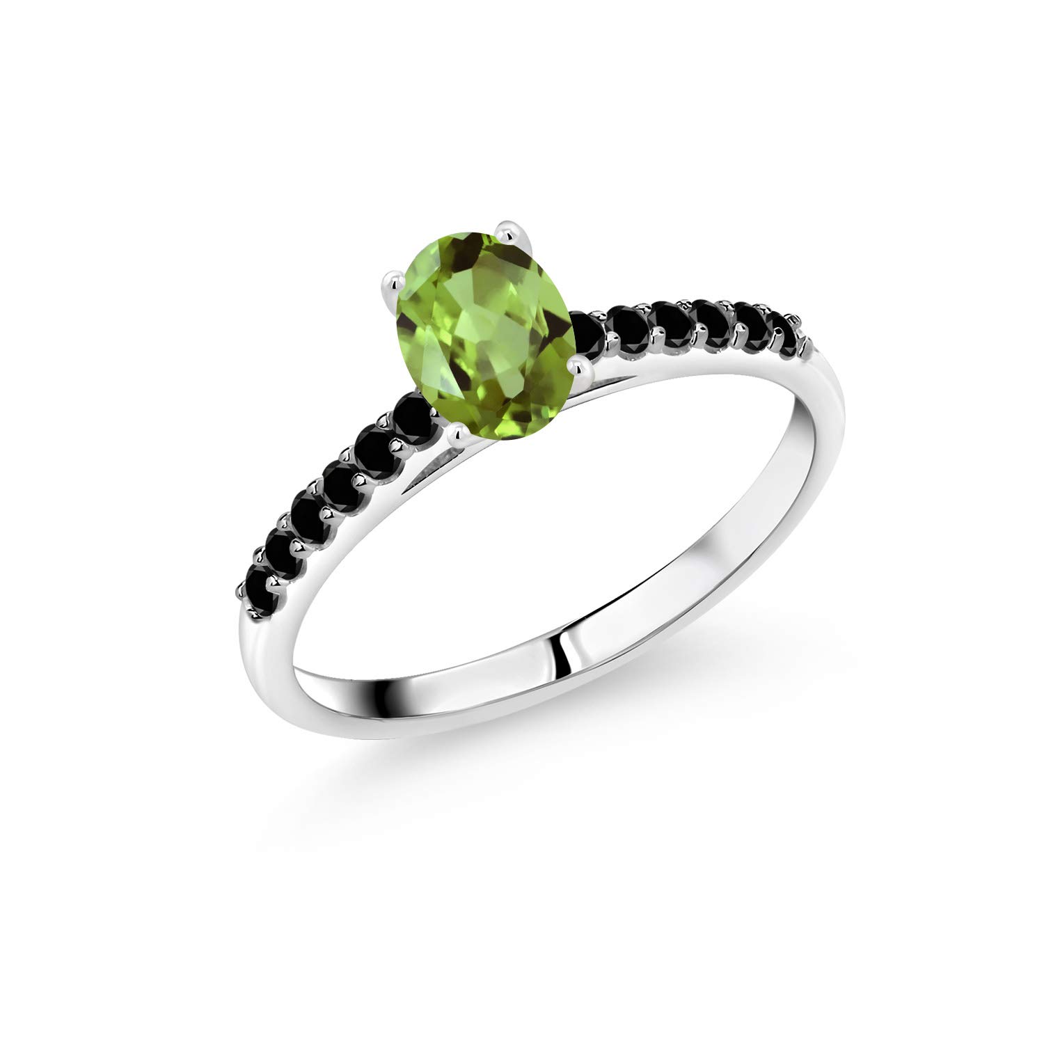 1.10 Ct Oval Green Peridot & Black Diamond Ring in 10K White Gold | Gem Stone King | Elegant Jewelry for Weddings, Anniversaries & Special Occasions