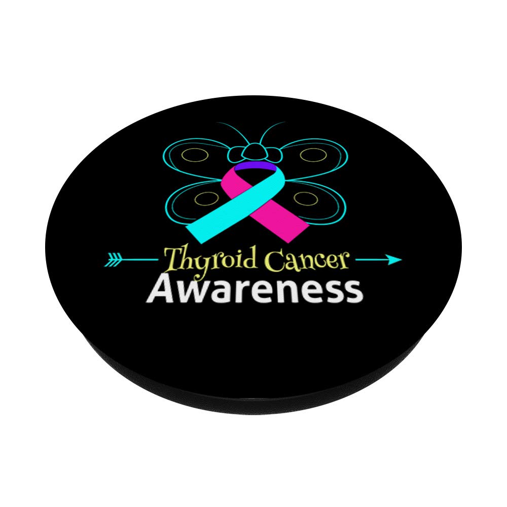Butterfly Thyroid Cancer Awareness Ribbon PopSockets PopGrip - Swappable Phone Grip for iPhone, Samsung & Tablets - Show Support for Thyroid Cancer Survivors & Patients