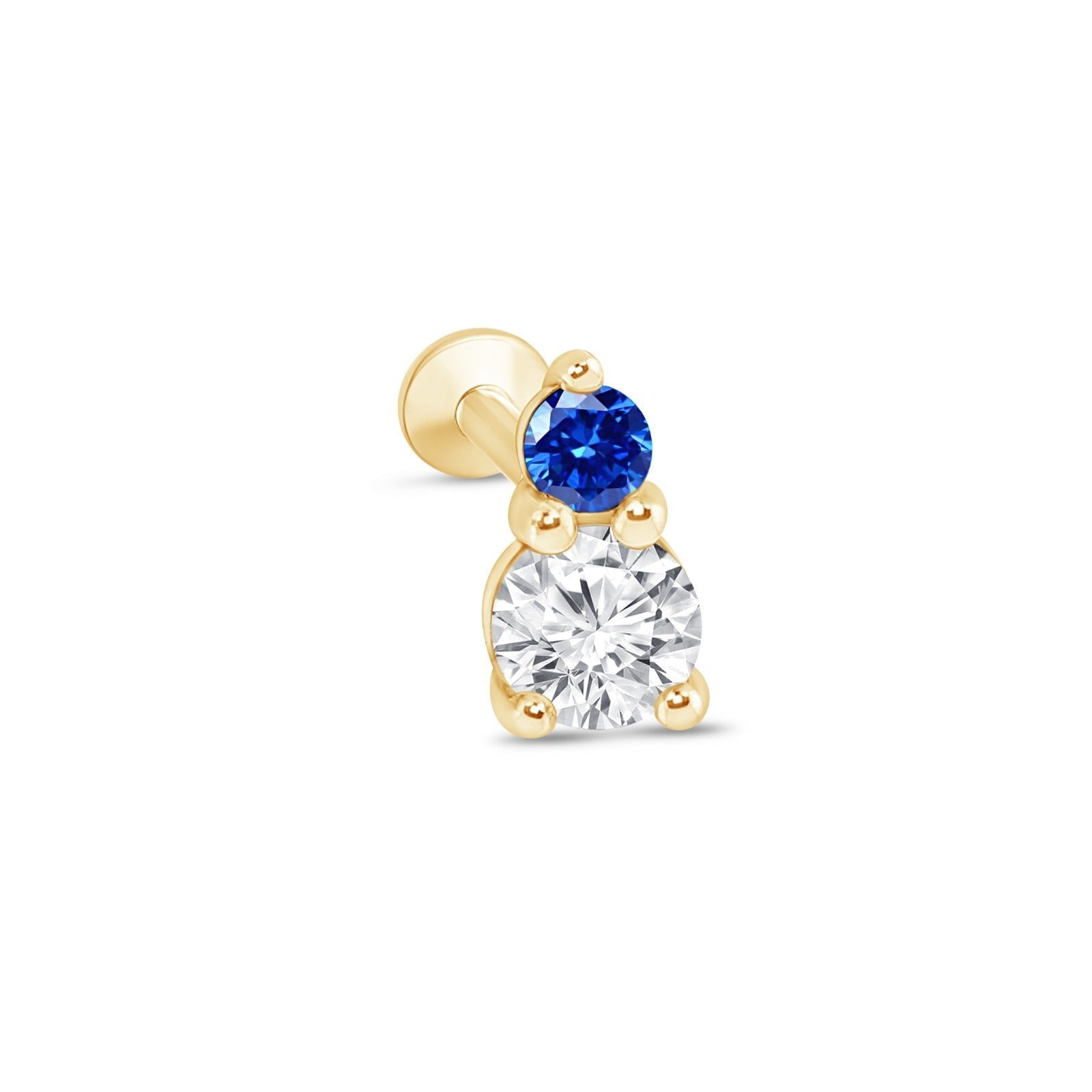14k Yellow Gold Diamond and Sapphire Flat Back Earrings for Women - Elegant Stud Earrings for Daily Wear, Parties, and Special Occasions