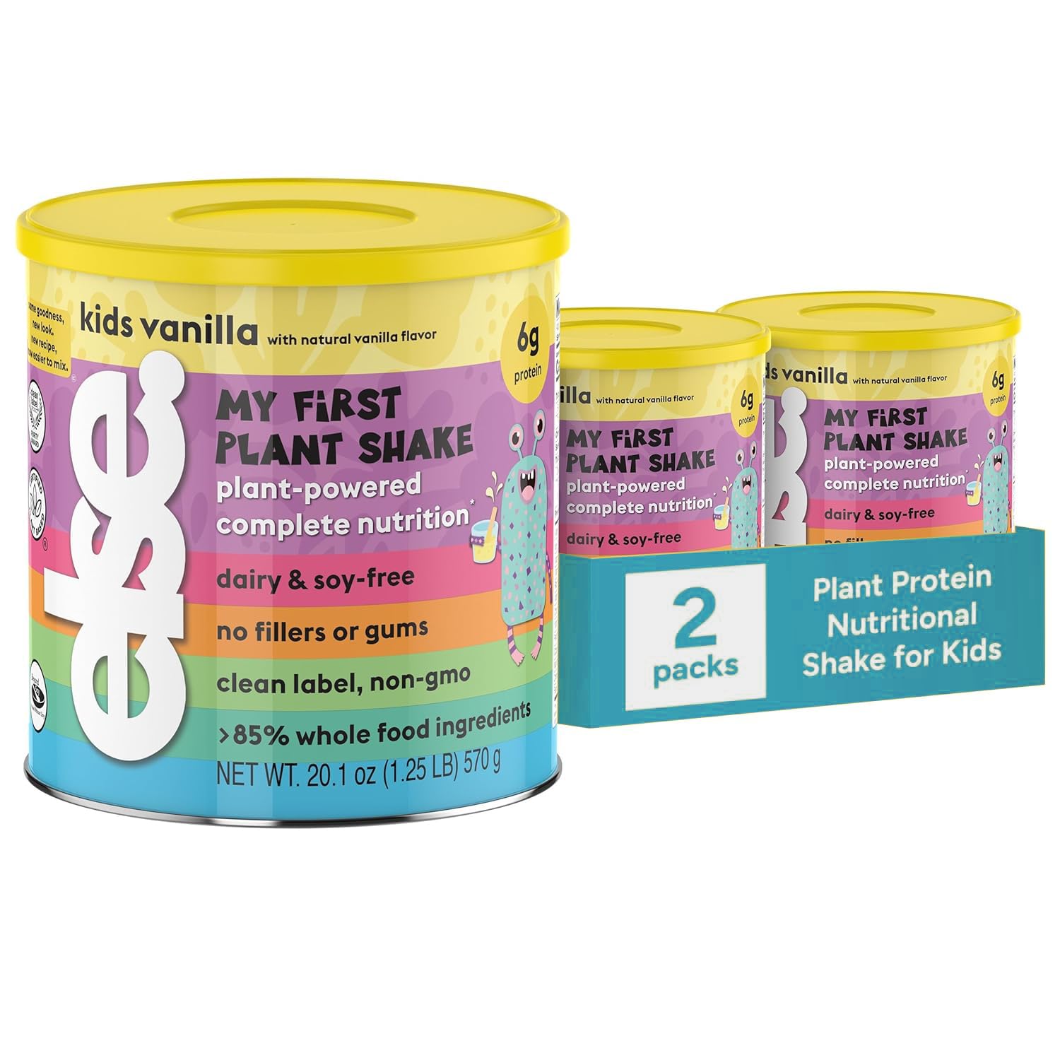 Else Nutrition Plant-Based Kids Protein Shake - Dairy-Free Complete Nutrition for Ages 2-12 with 25 Vitamins & Minerals | Vanilla Flavor (2 Pack) | Perfect for School Lunches, After-School Snacks & Picky Eaters