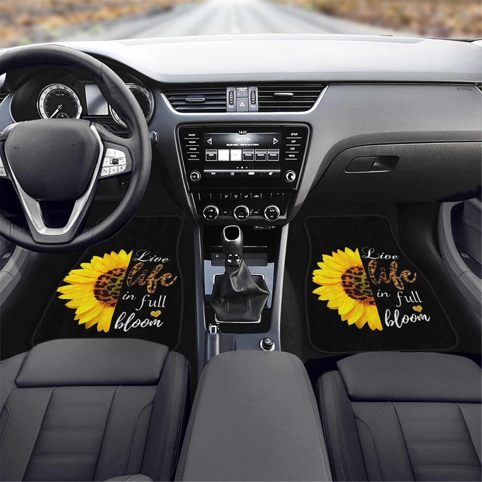 Premium Non-Slip All Weather Car Floor Mats - Sunflower Cheetah Print Full Set (Front & Rear) | Heavy Duty Auto Accessories for Women | Perfect for SUVs, Sedans & Daily Commutes