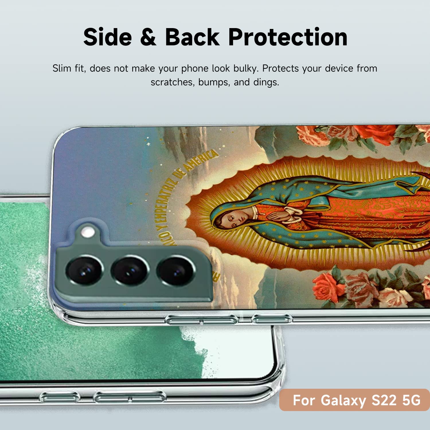 Galaxy S22 Clear Shockproof Phone Case with Virgin Mary Design for Protection & Style