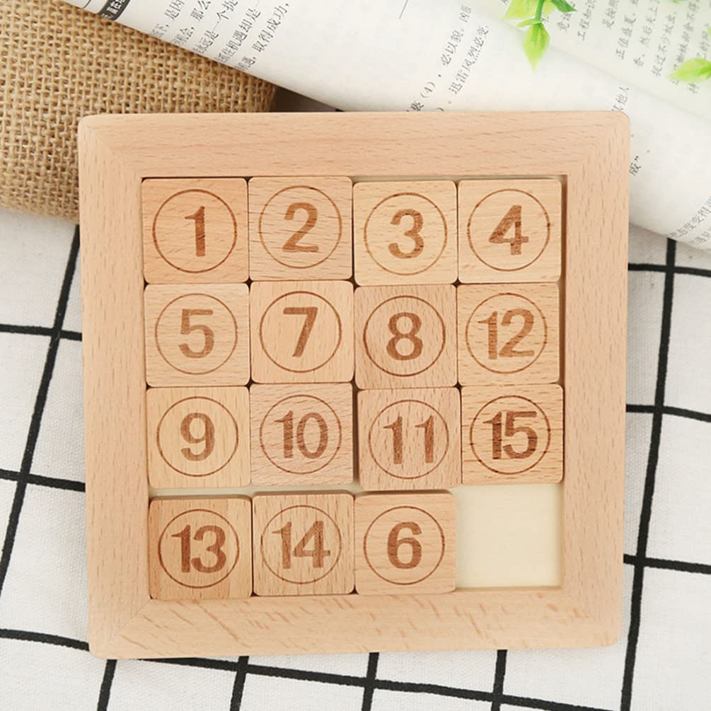 Wooden Number Slide Puzzle - 15 Piece Brain Teaser Game for Kids | Educational Math Learning Toy for Boys & Girls | Perfect for Classroom, Travel & Family Game Night