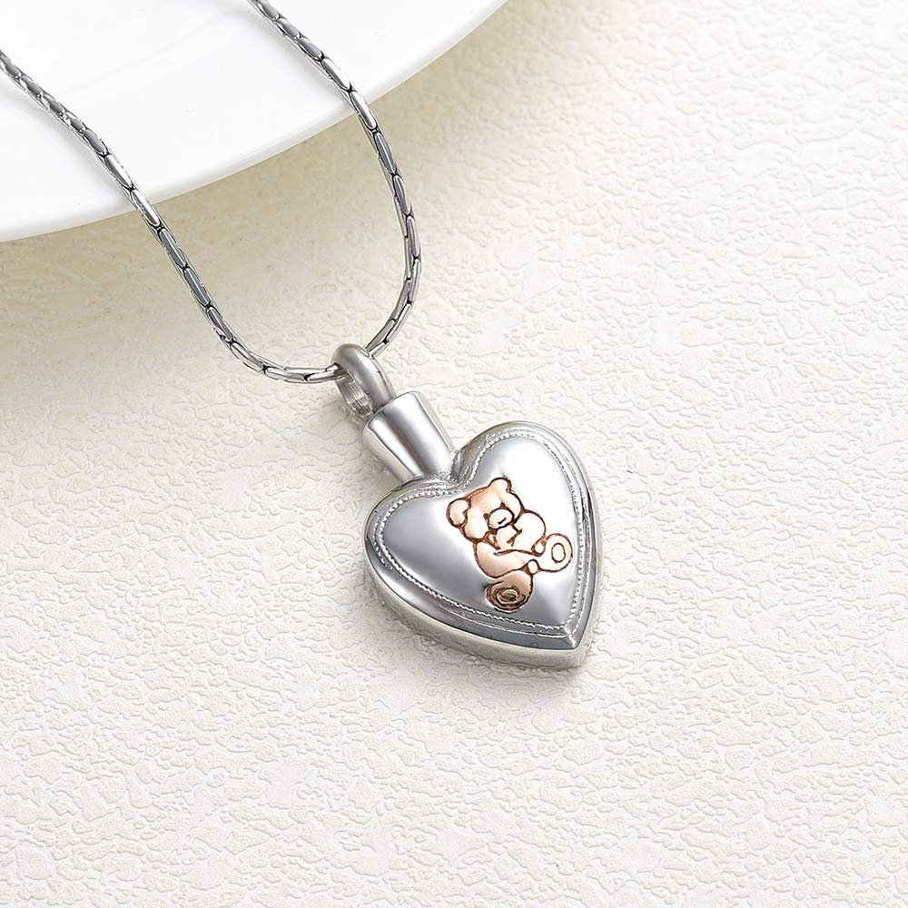ConstantLife Memorial Teddy Bear Heart Charm Pendant Necklace - Stainless Steel Urn Jewelry for Ashes Keepsake - Perfect for Remembrance Gifts, Sympathy Jewelry & Memorial Services