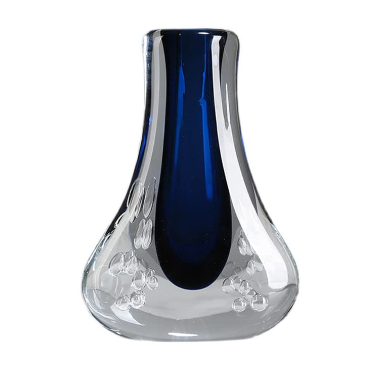 Dark Blue Bubble Glass Vase - Elegant Flower Arrangement Centerpiece for Home Decor, Wedding, Valentine's Day & Birthday Gift | CVDMODD Decorative Container