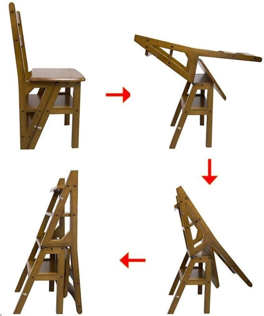 LUDIST Solid Wood Folding Step Stool - Multifunctional Indoor Climbing Stool, Ladder Stool with 4 Steps for Home, Kitchen, Bathroom & Storage Use